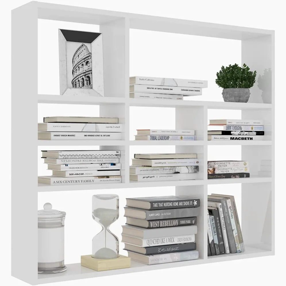 Gecheer Scaffale a Muro Libreria da Parete Rettangolare in Legno, Mensola Pensile Cubo Bianco 90x16x78 cm