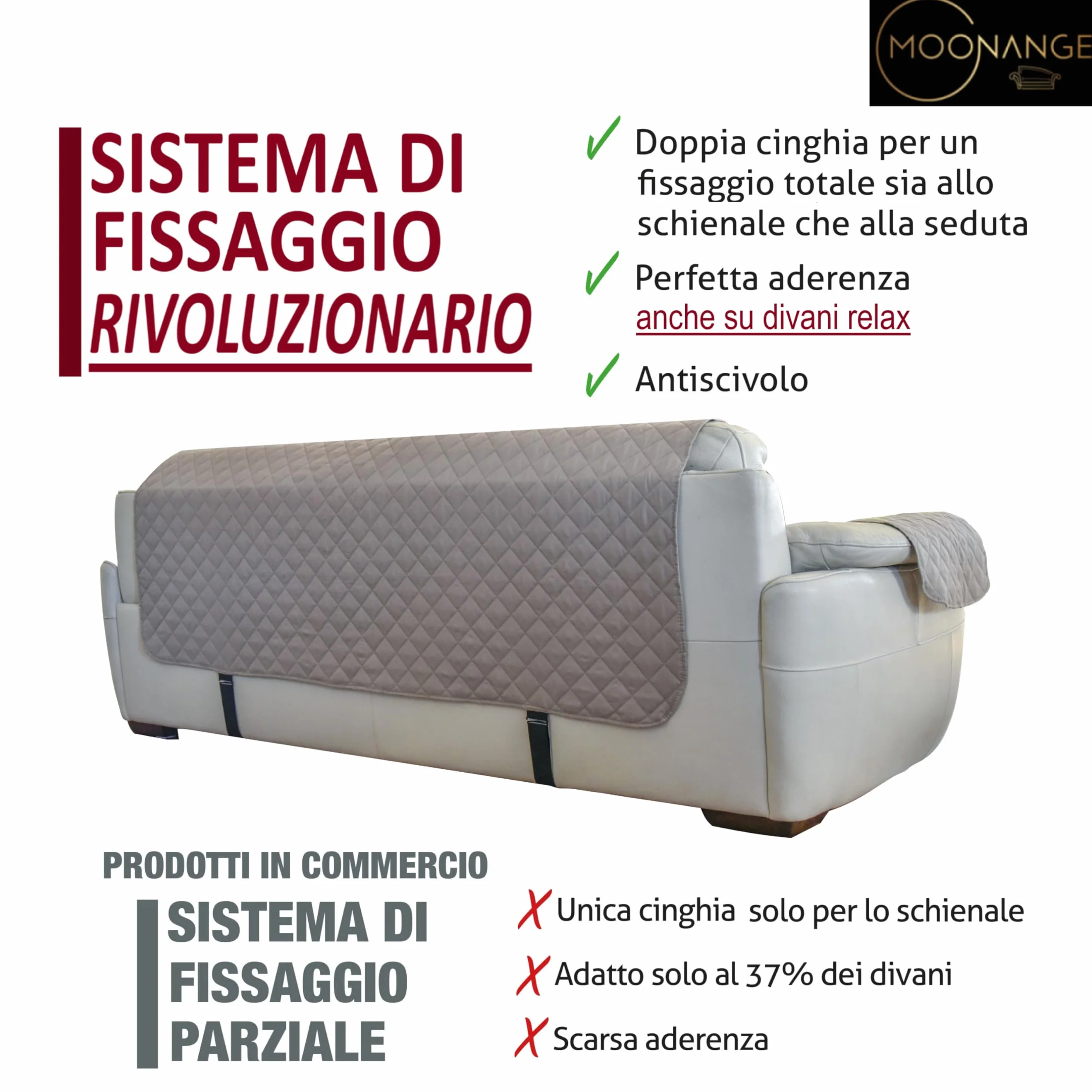Moonange Copridivano 3 Posti con Braccioli Seduta 165 cm Impermeabile Reversibile Antiscivolo Antimacchia Antigraffio Antipelo Moderno Tortora