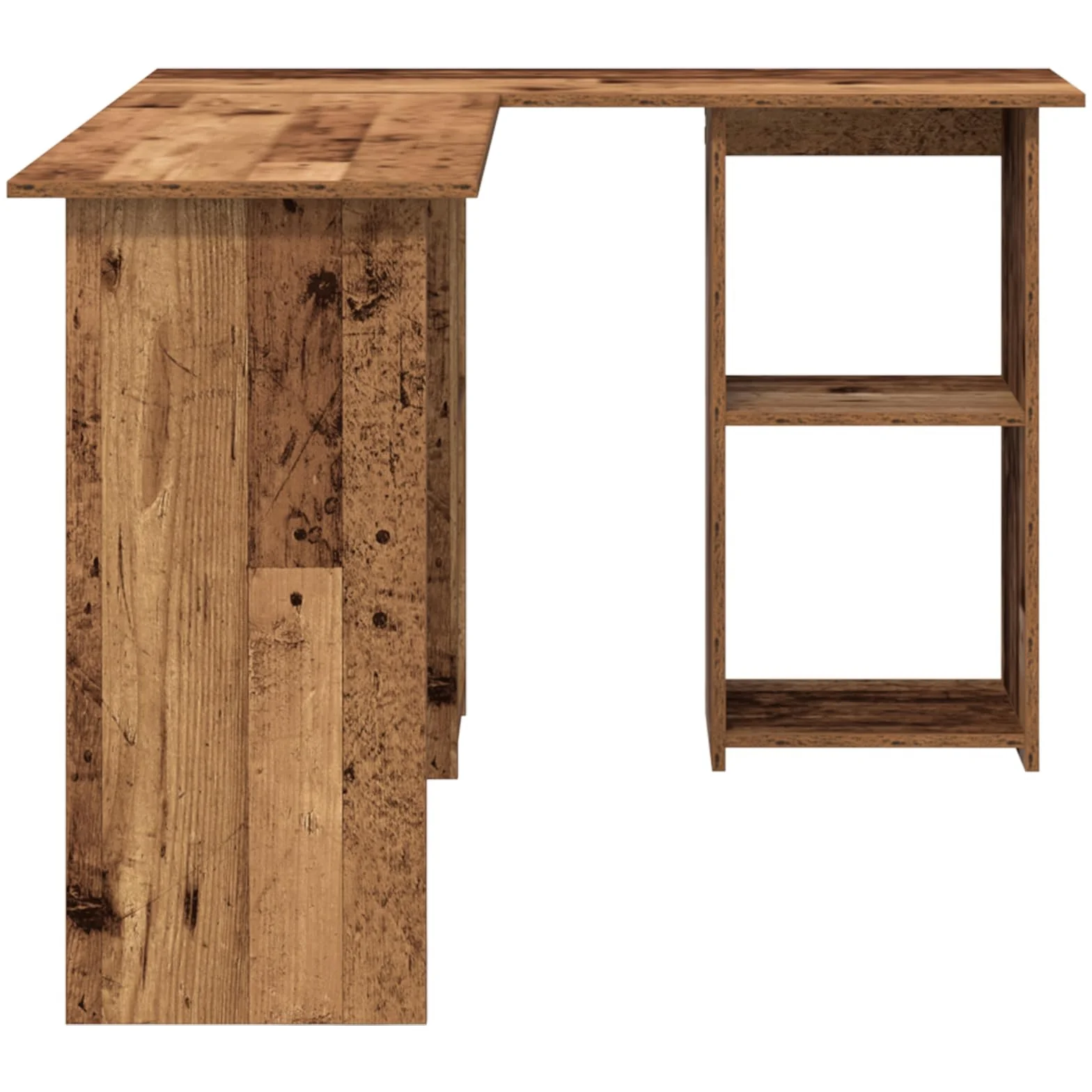Scrivania per computer a forma di L con effetto legno antico e 3 ripiani integrati, scrivania per casa e ufficio, 120 cm x 75 cm, in robusto legno, postazione di lavoro ergonomica