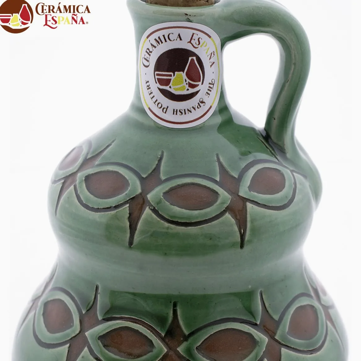 CERÁMICA ESPAÑA | Oliera Amazon | Oliera antigoccia | Oliera in ceramica per cucina verde rame - Modello M07 | 500 ml | 100% Fatto a mano | 11x11x22 cm
