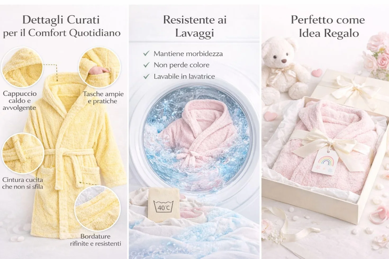 Accappatoio Bambino 100% Cotone 450 GSM Cappuccio Spugna Morbida Assorbente Bimbo Bambina 2-16 Anni