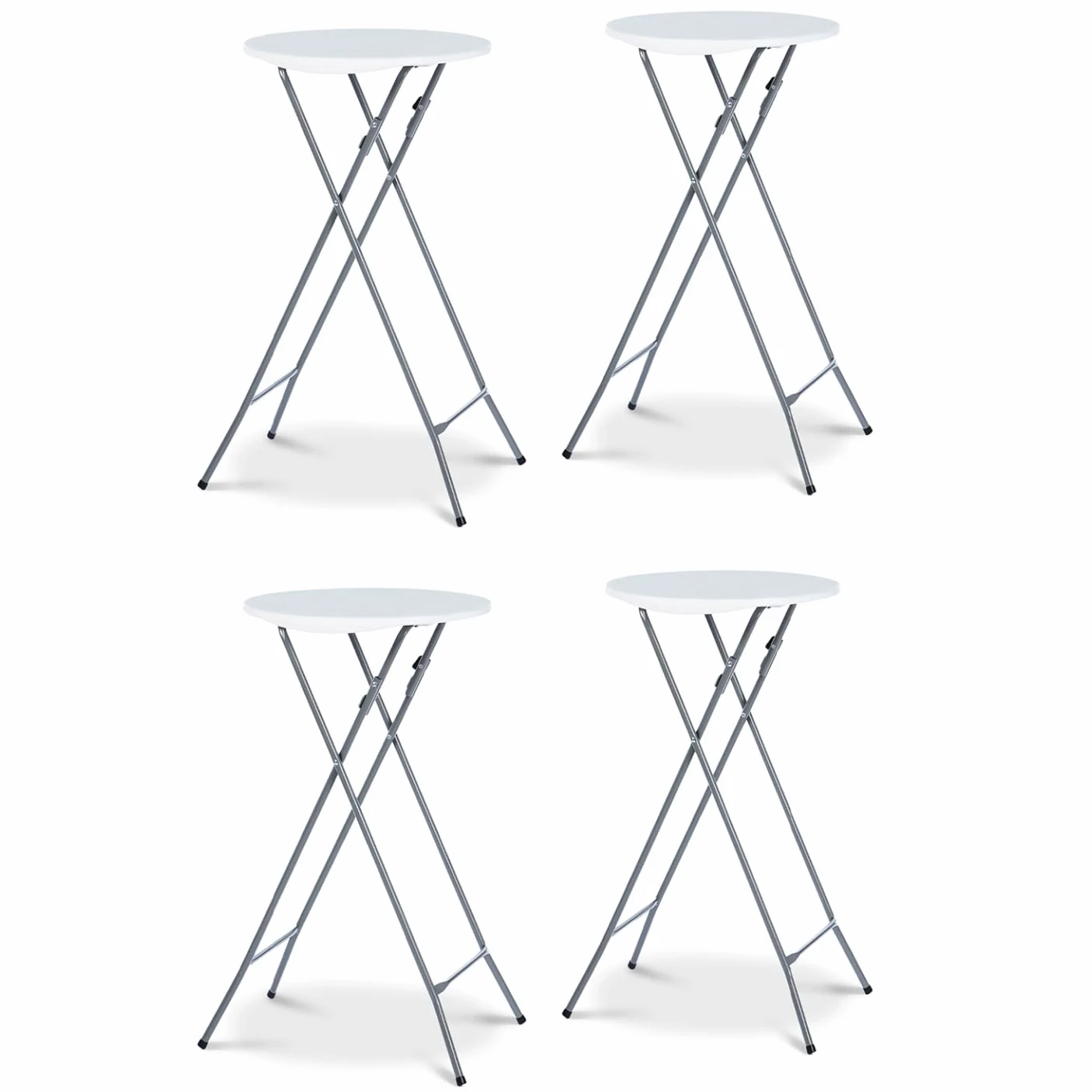 IDMarket - Set di 4 tavoli alti pieghevoli da 105 cm e 4 coperture bianche