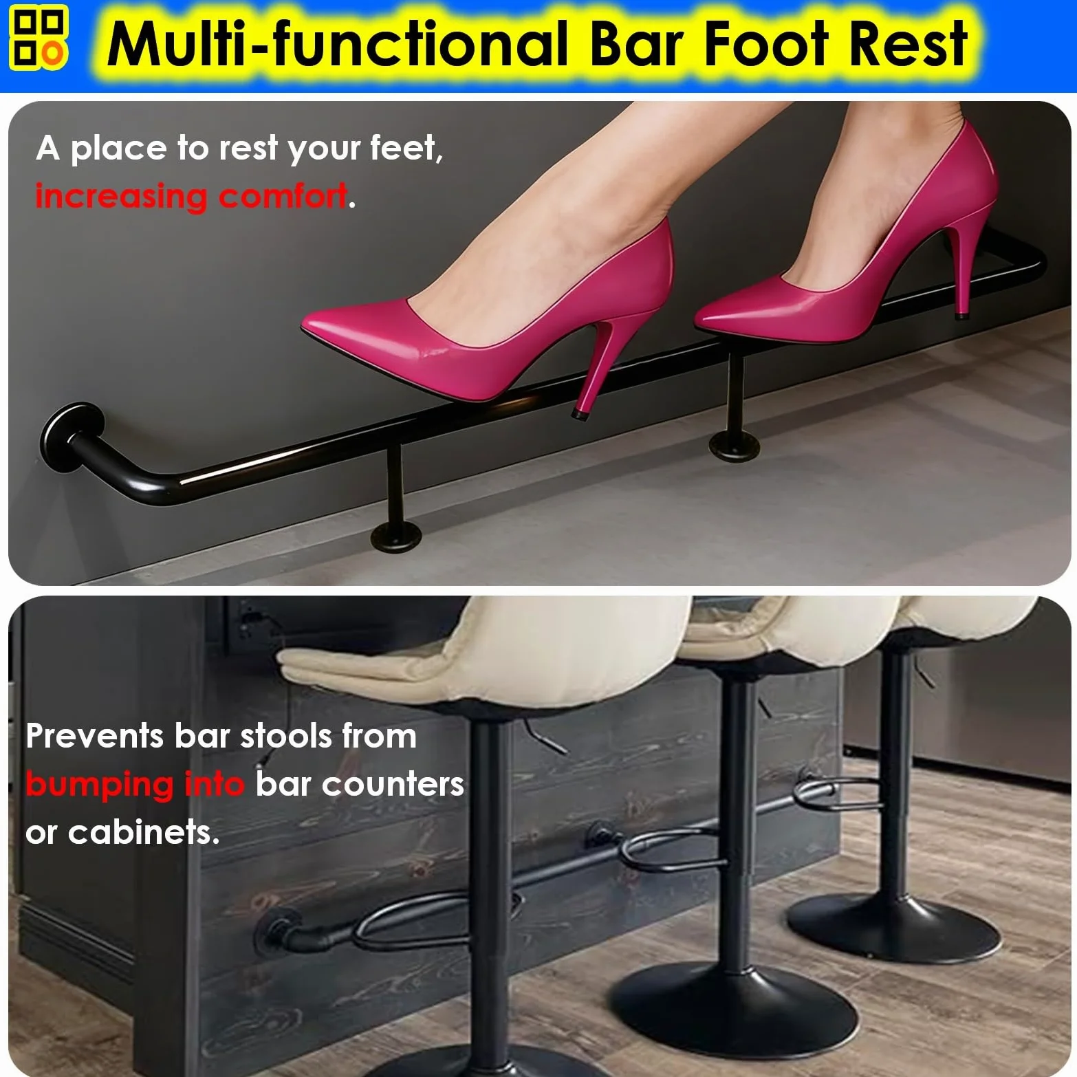 Poggiapiedi da Bar, Kit modulare Regolabile in Acciaio Inox per Isola Cucina - da 3 a 3,8 Metri con Tubi, staffe e connettori - Poggiapiedi Resistente per banconi di Vendita e Casse.