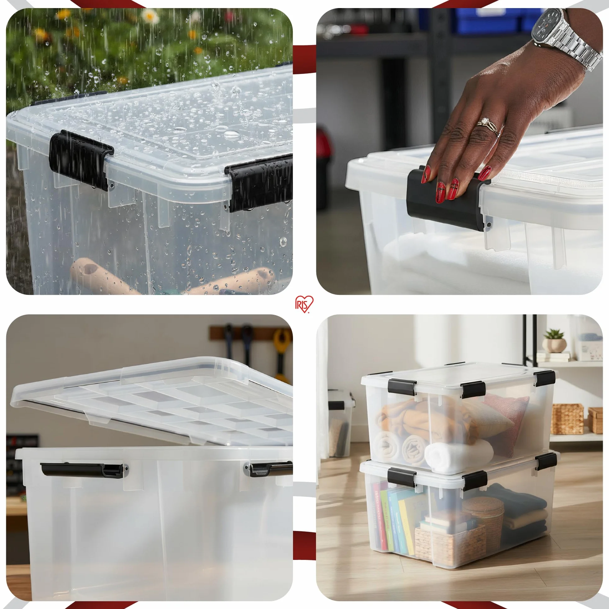 Iris Ohyama Scatole Portaoggetti Ermetiche 50L Set 2 Trasparente Coperchio Impermeabile Impilabile Antipolvere Senza BPA