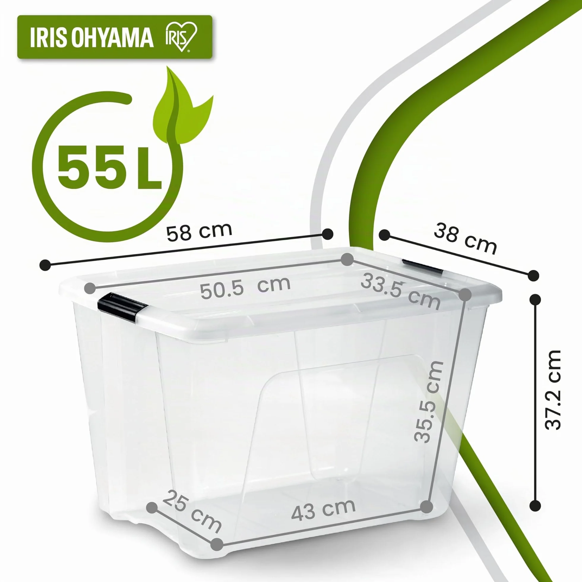 Iris Ohyama Scatola portaoggetti in plastica 55 l confezione da 3 trasparente impilabile