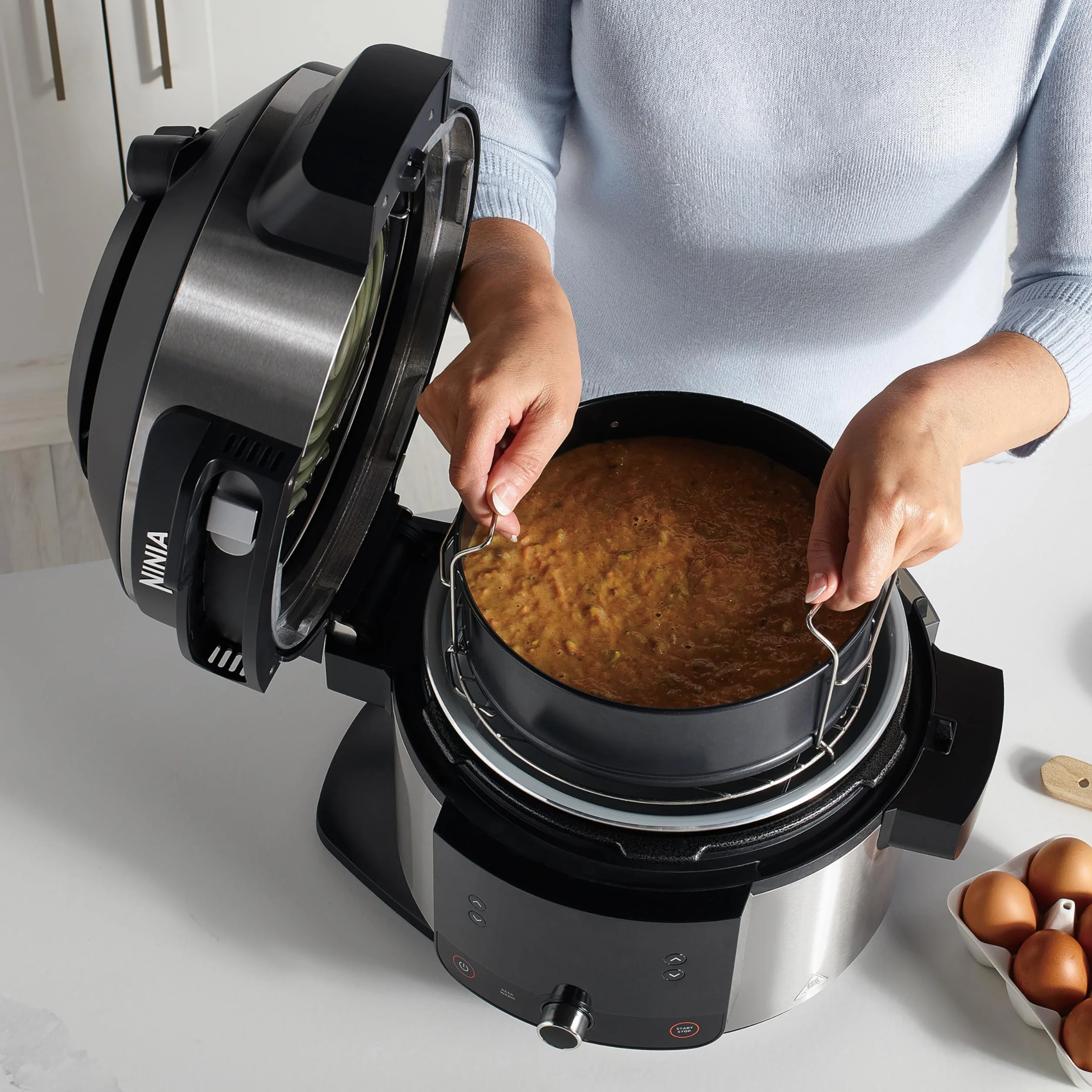 Ninja Foodi Multicooker SmartLid 6L Acciaio Inox 11 Funzioni Pentola a Pressione Friggitrice ad Aria Cottura a Vapore