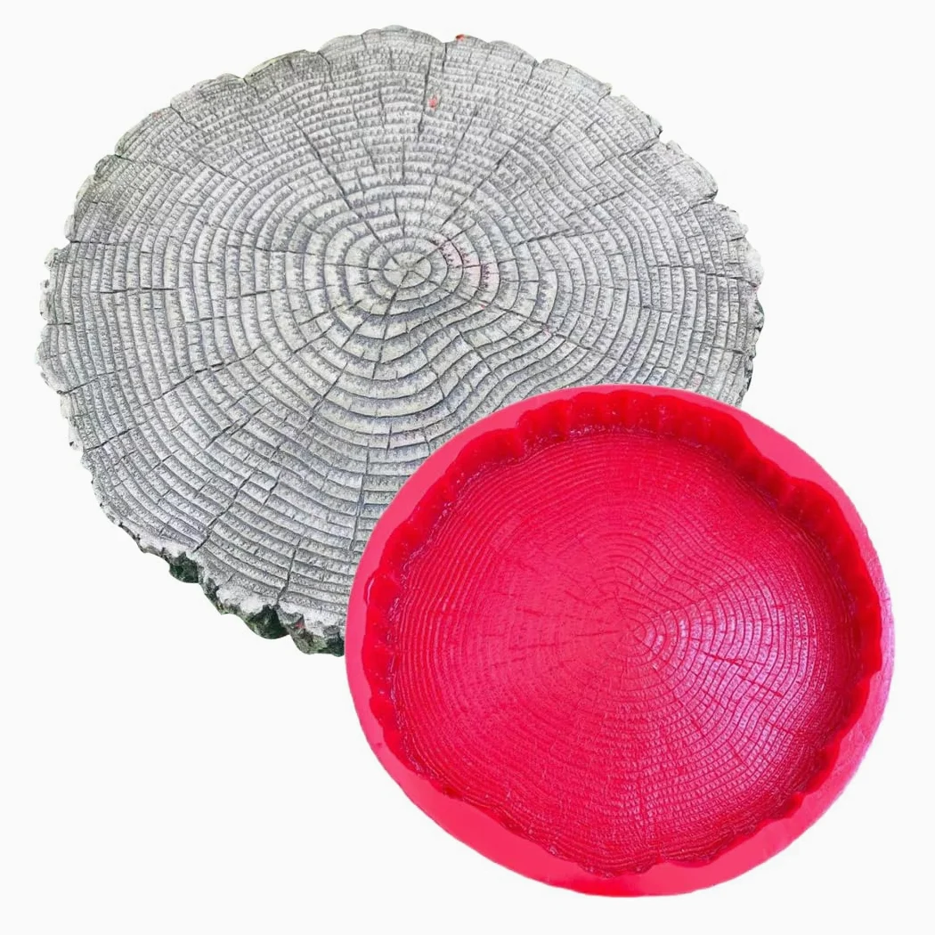 Cuscinetto per timbri in calcestruzzo, stampo in gomma morbida per impronta di cemento, design imitazione tronco d'albero, diametro 54 cm