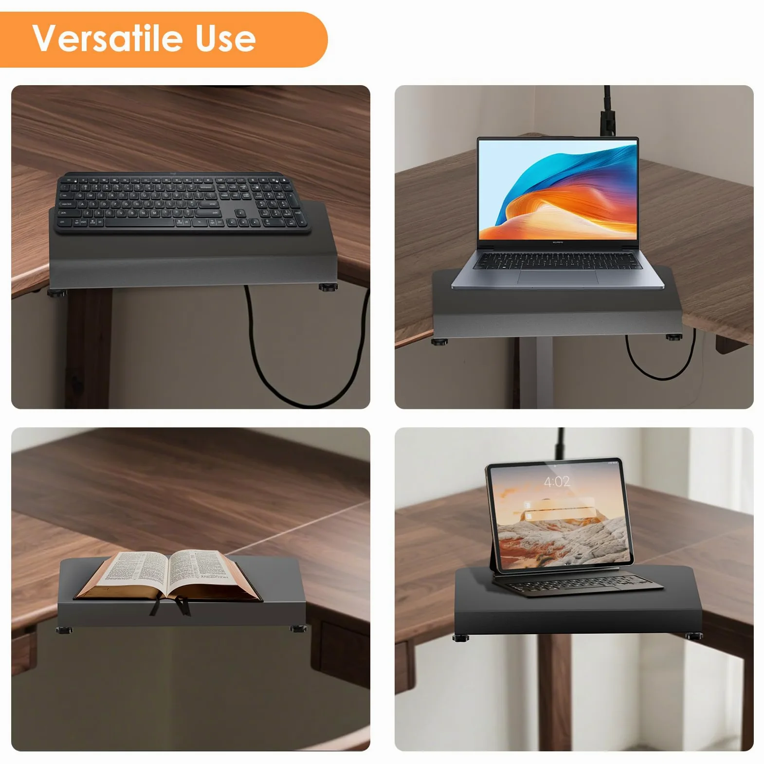 Piastra angolare da 43,2 cm con morsetto, supporto per piattaforma a L, supporto per scrivania angolare, nero