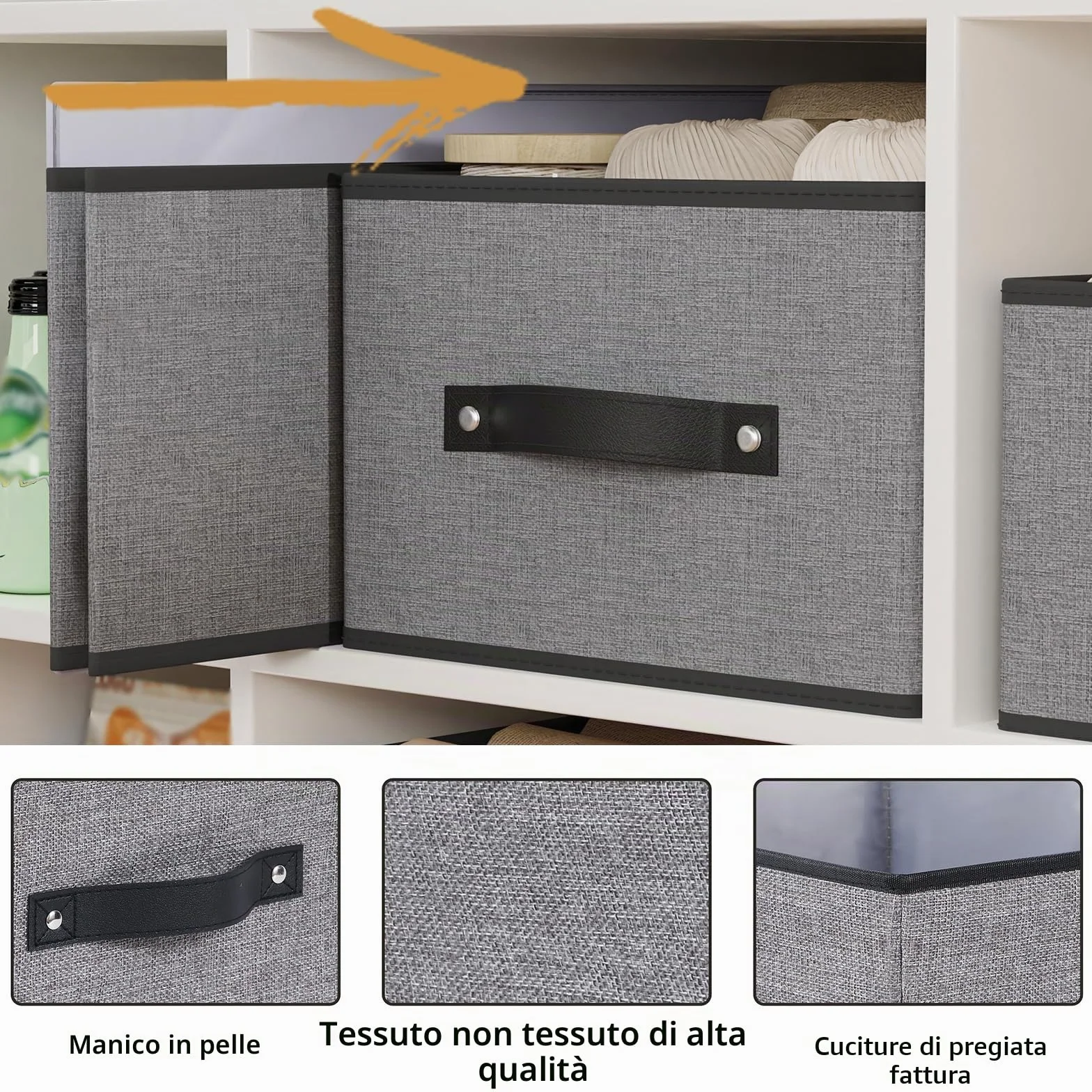 Scatole Portaoggetti 4 Pezzi, Organizzatore Cassetti con Maniglie, Grigio 33x23x14cm