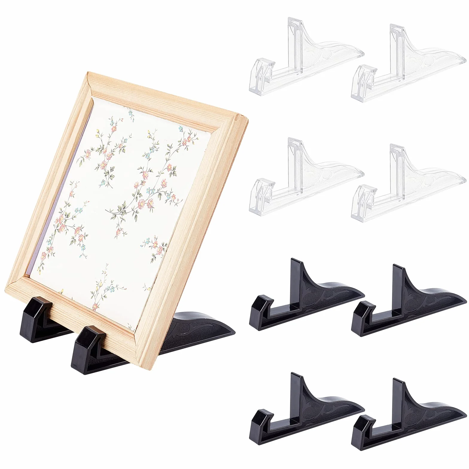 PH PandaHall 8pz Supporti per Cavalletto in Plastica Cavalletti per Cornice per Foto, Espositori Portapiatti Nero e Trasparente per Libri Placca per Foto da Collezione