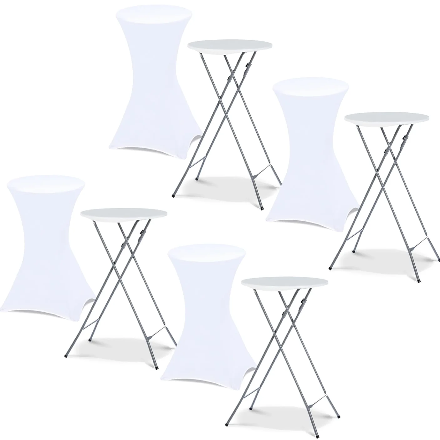 IDMarket - Set di 4 tavoli alti pieghevoli da 105 cm e 4 coperture bianche