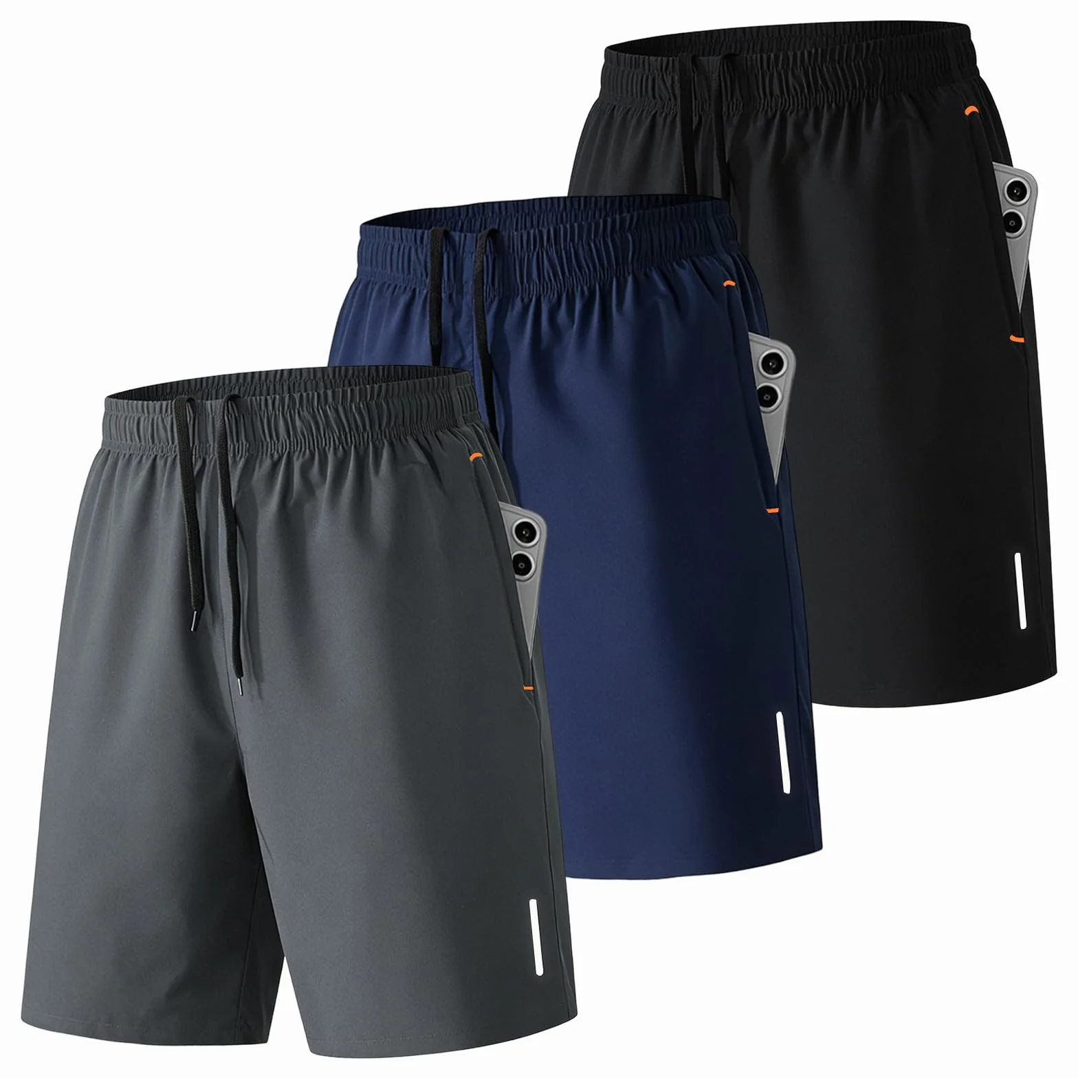 SHAGGA Pantaloncini da Uomo 3 Pezzi Leggeri Asciugatura Rapida Sportivi con Cucitura Interna 7 e Tasche con Cerniera per Corsa Fitness Jogging