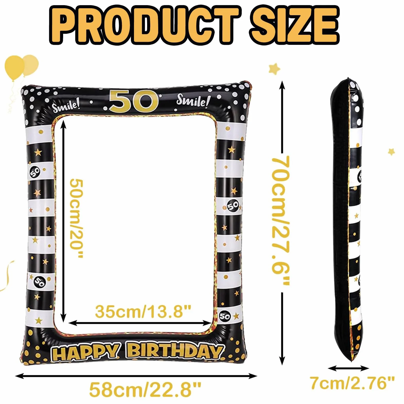 Cornice Portafoto Gonfiabile 50 Anni 71 x 58 cm Oro Compleanno Photo Booth Props