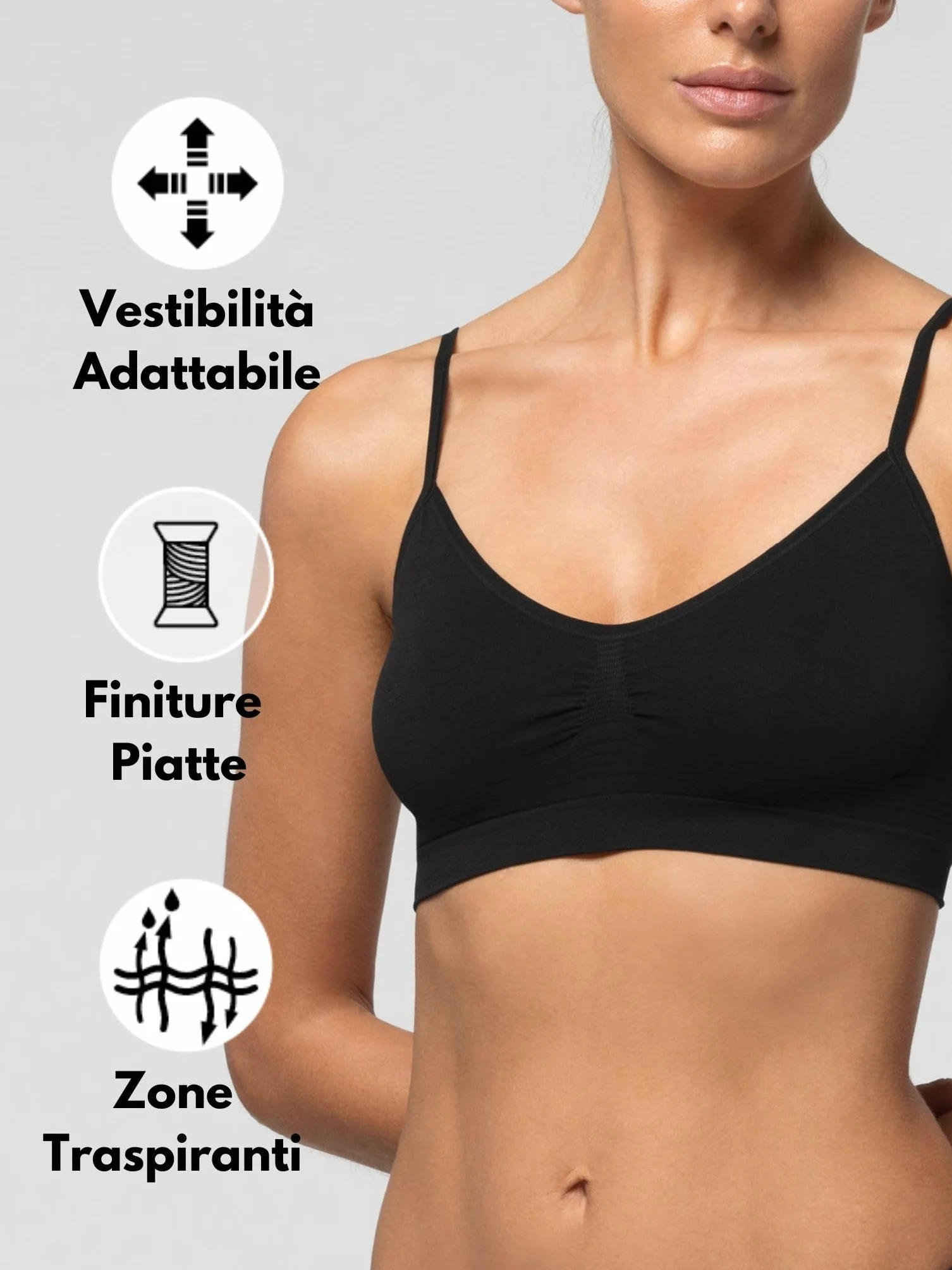 POMPEA Reggiseno Senza Ferretto Invisibile, Brassiere Seamless Morbida Microfibra Spallina Stretta