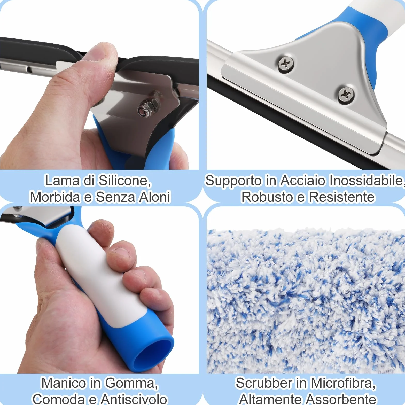 Mitclear Kit Professionale per Pulizia dei Vetri, 8 Pezzi, Secchio da 12L, Tergivetro in Silicone, Lavavetri in Microfibra, 196cm Manico Telescopico, Panno, Strumenti Pulizia di Vetri, Finestre, Auto