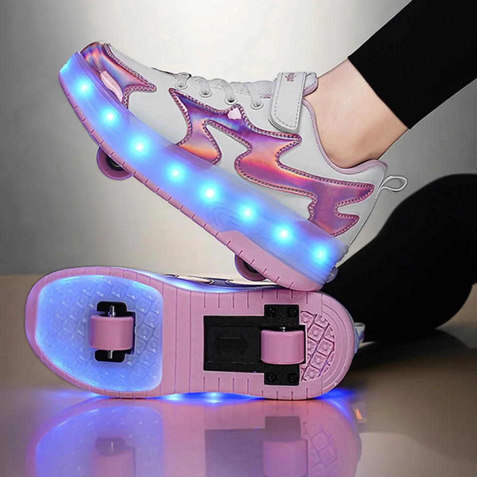 ENEN Scarpe con Rotelle Luce LED Bambina Bambini Sportive Scarpe da Skateboard 2 Ruote Sneakers Outdoor Multisport 27-42 EU