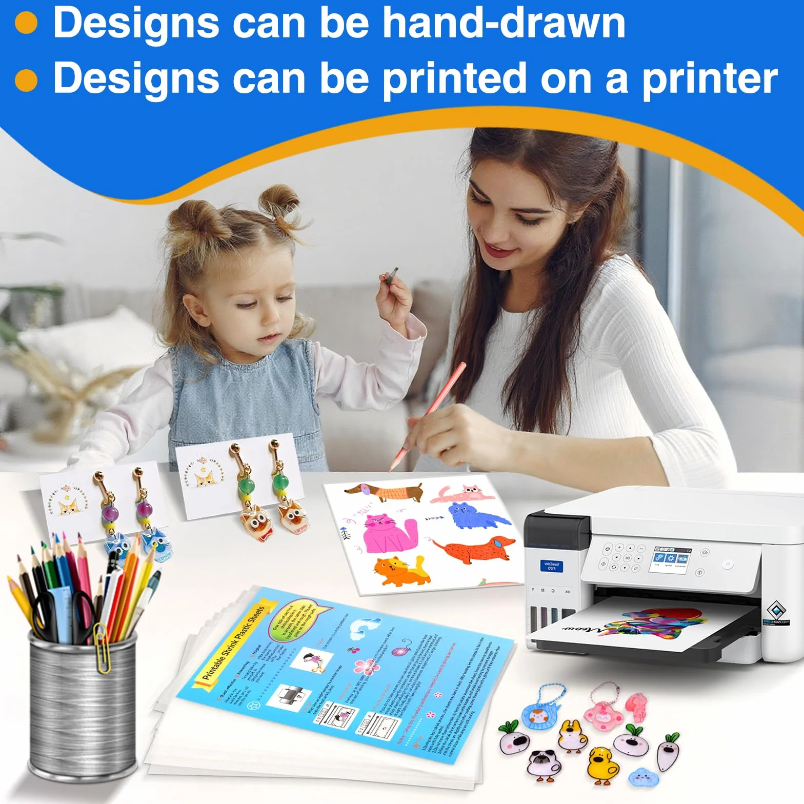 Pezzi Fogli in Plastica Termoretraibile Stampabile A4 Magica Shrink Plastic Kit per Fai-da-Te Artigianato