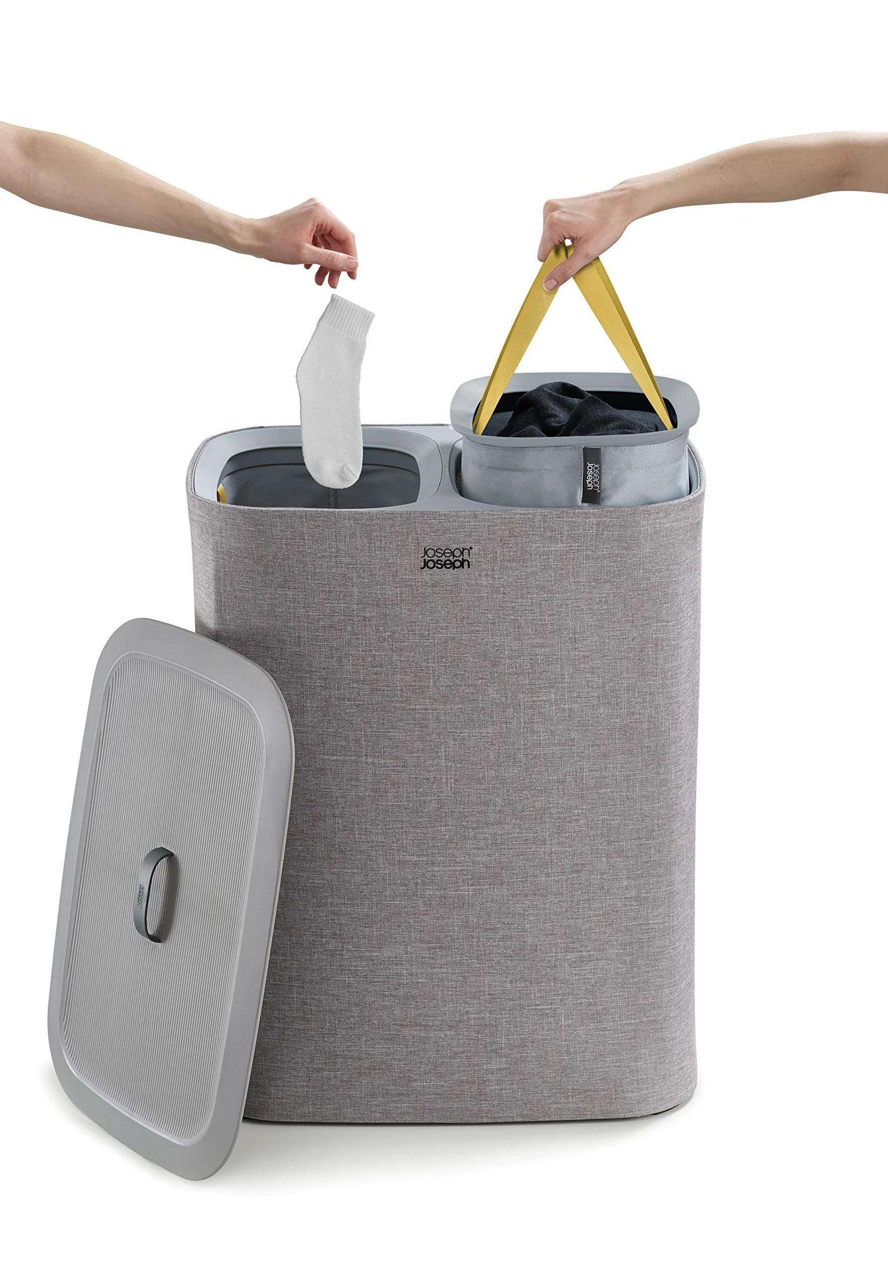 Joseph Joseph Tota Cesto da Biancheria 90 litri con separatore, 2 sacchi rimovibili Grigio