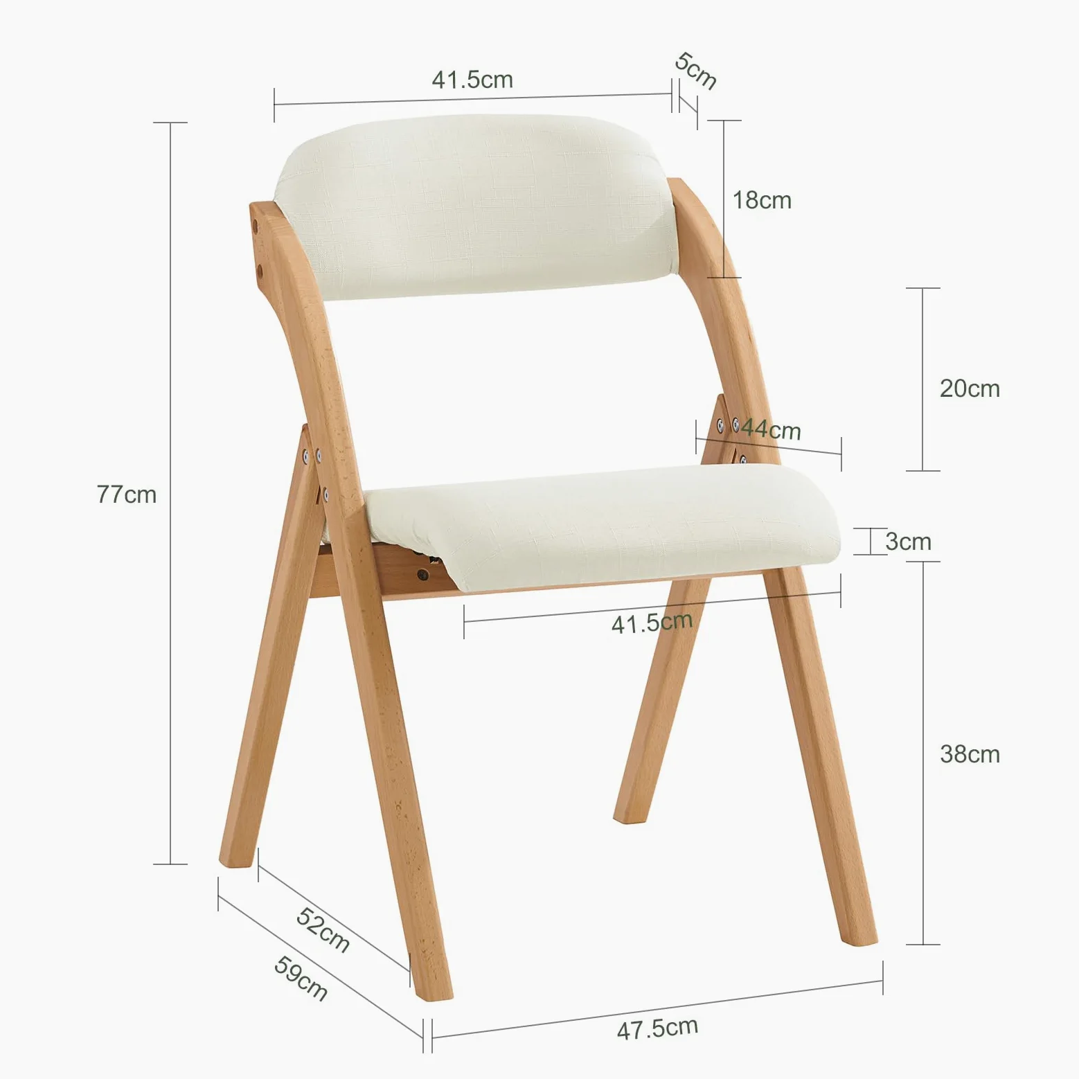 SoBuy Sedia Pieghevole in Legno Set da 2 Poltrona Imbottita da Cucina, Sedie da Interno per Ufficio, Balcone, Giardino – Sedie Pieghevoli Salvaspazio Richiudibili in Faggio, Bianco FST92-Wx2