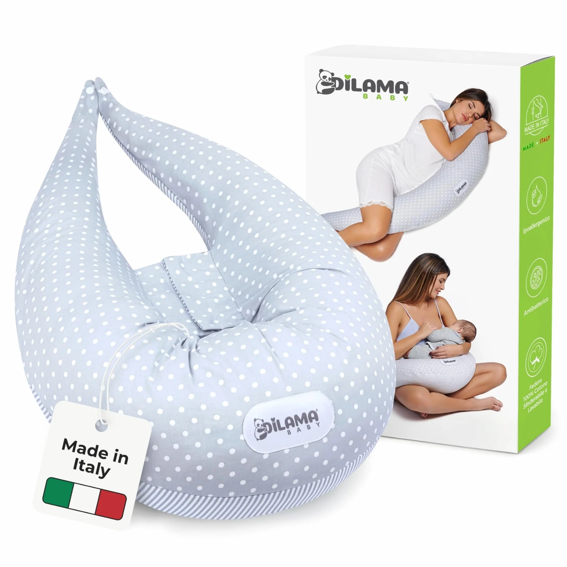 Dilamababy Cuscino Gravidanza Fiocchi di Memory e Fiber Made in Italy – Comodo per Dormire e per Allattamento - Supporto Ergonomico Pancia, Schiena, Gambe con Federa Sfoderabile e Lavabile