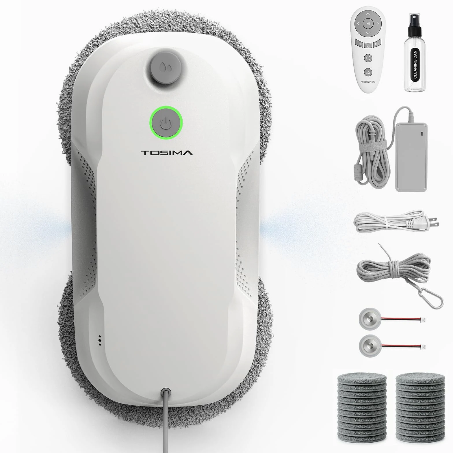 Tosima W5 Robot Lavavetri Finestre, Robot Pulisci Vetri con Doppio Spray, Telecomando, Lavavetri Automatico Sicurezza Tripla per Superfici Lisce Interni/Esterni(8 Panni)