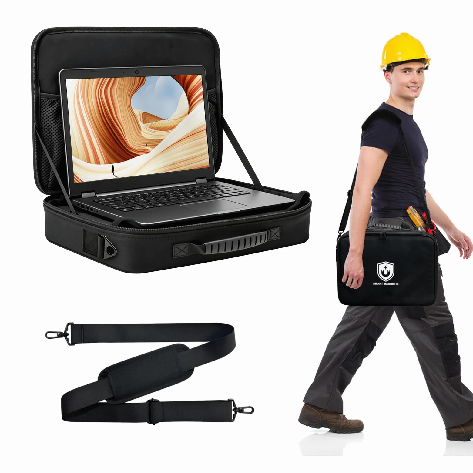 Postazione di lavoro magnetica portatile per computer portatile per tecnici, postazione di lavoro a 18 magneti, portata fino a 27 kg, cassetta degli attrezzi magnetica, robusto supporto per