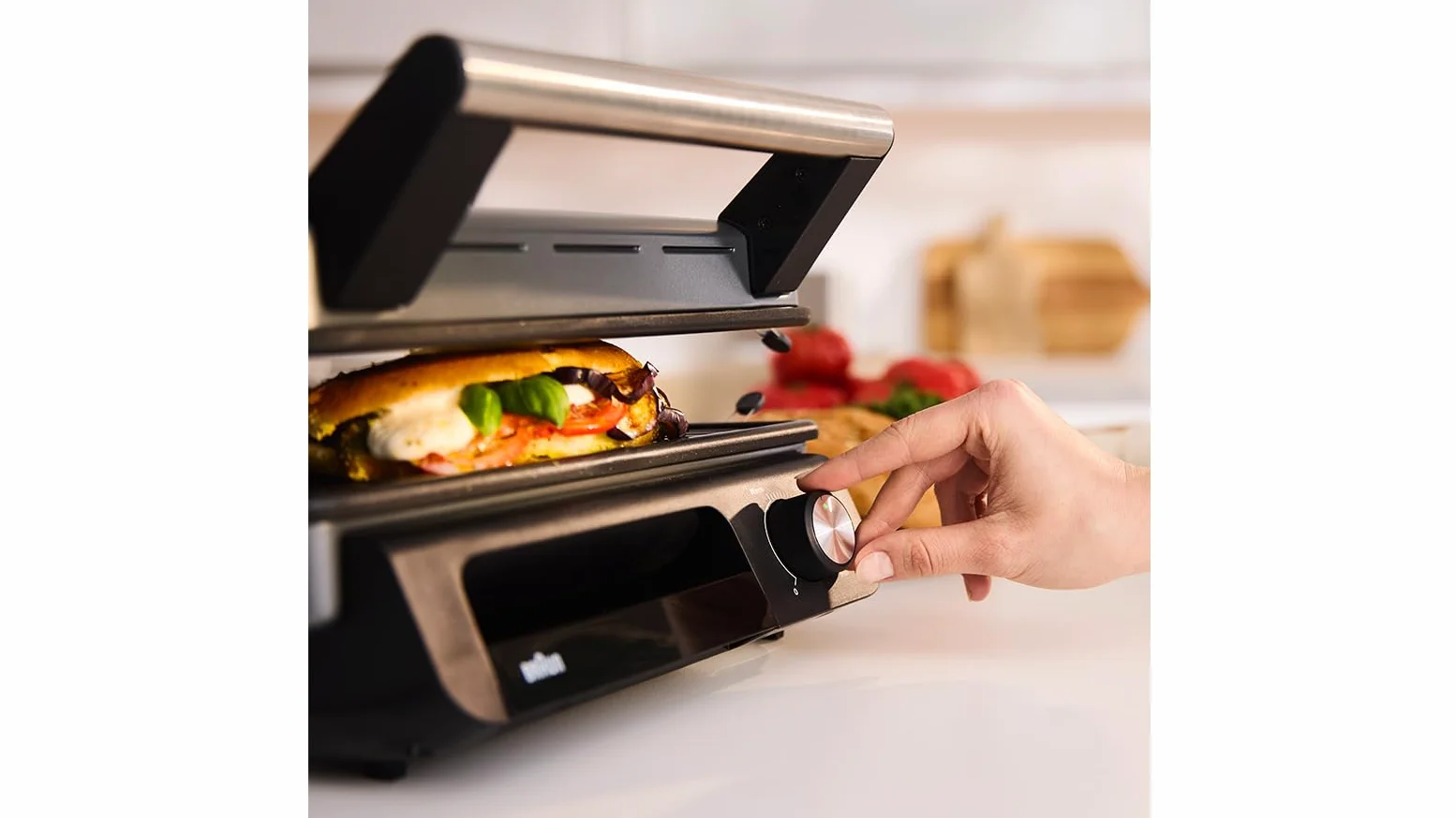 Braun MultiGrill CG5033IGY Bistecchiera Elettrica, Griglia a contatto con manopola, regolazione temperatura, 3 Posizioni di Cottura, Piastre Removibili e Lavabili, piastra aperta 30x22cm, 2000W, Nero
