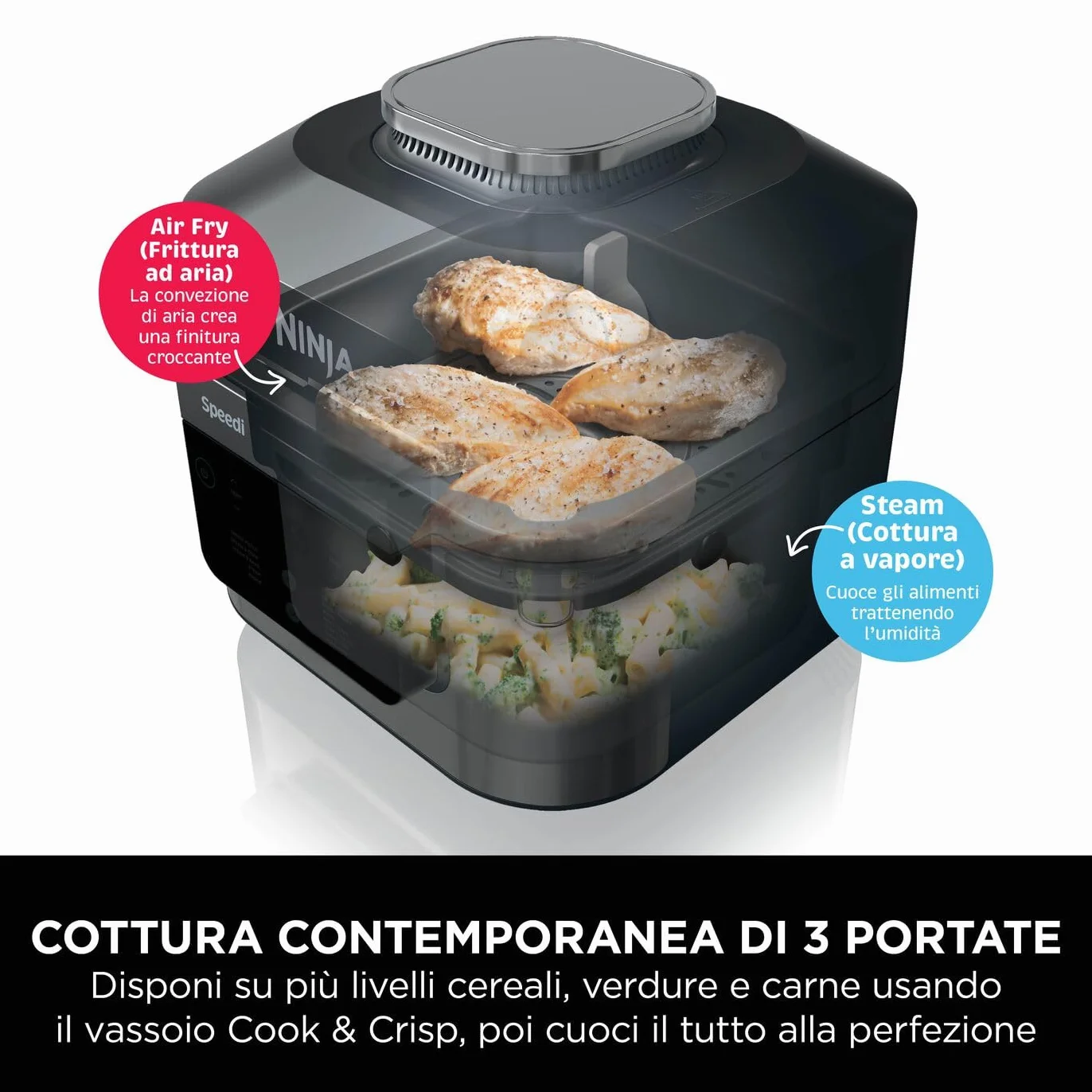 Ninja Speedi Pentola Elettrica Rapida 10 in 1 Friggitrice ad Aria 5,7L Nero ON500EU