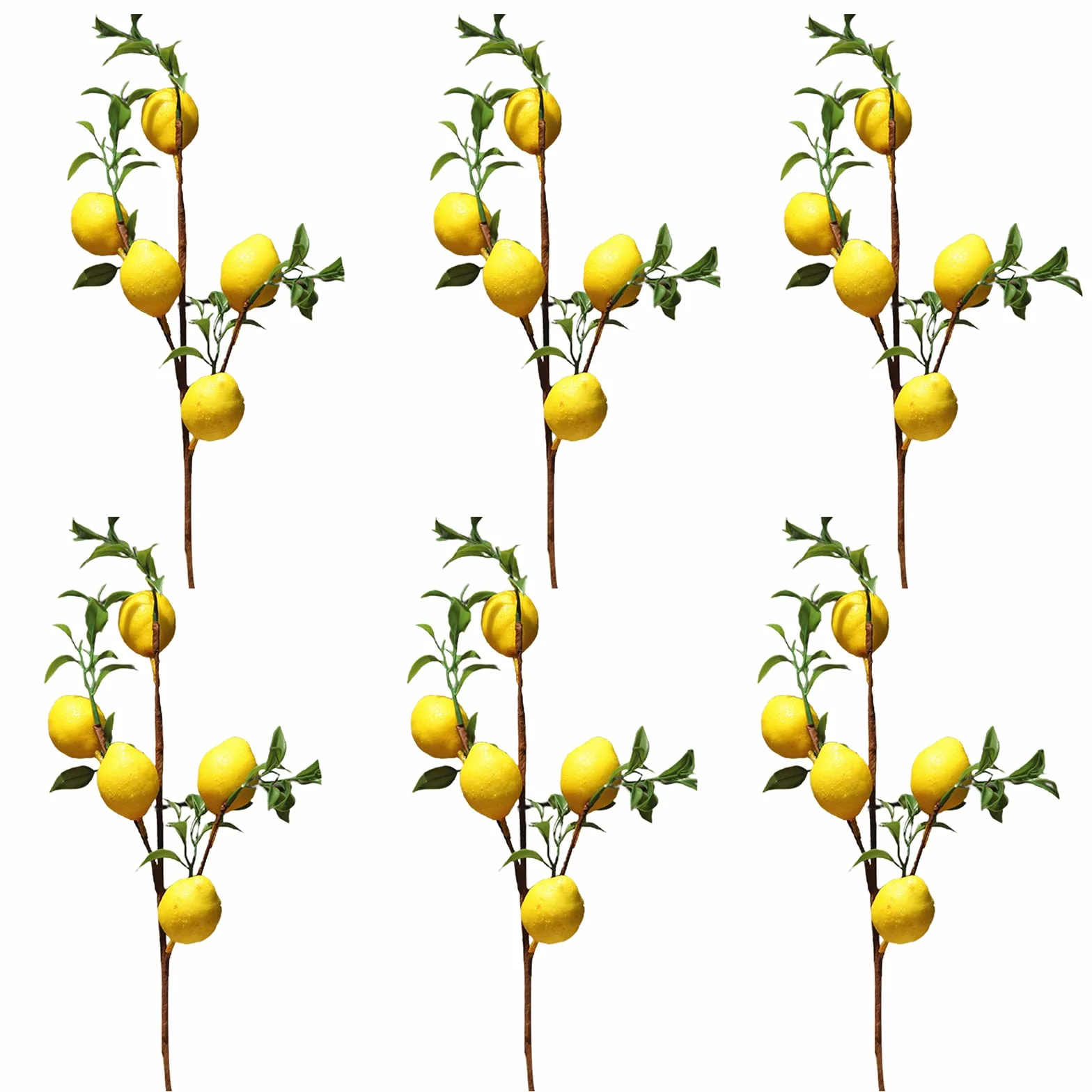 6 rami di limone artificiali 50 cm, 5 limoni finti gialli vivaci con foglie verdi, decorazione per giardino e casa