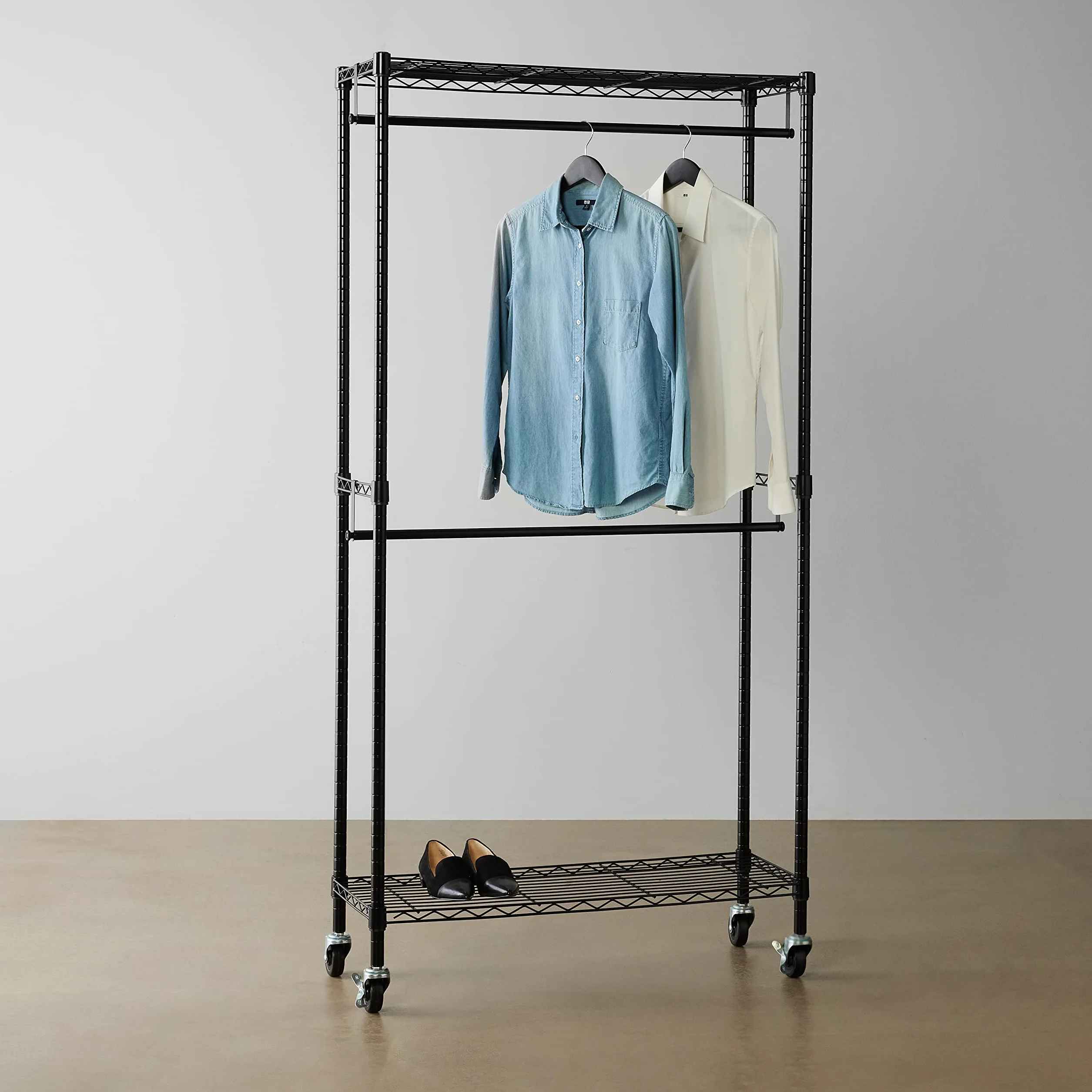 Amazon Basics Stand appendiabiti a doppia barra con rotelle Nero 91x35.5x183 cm