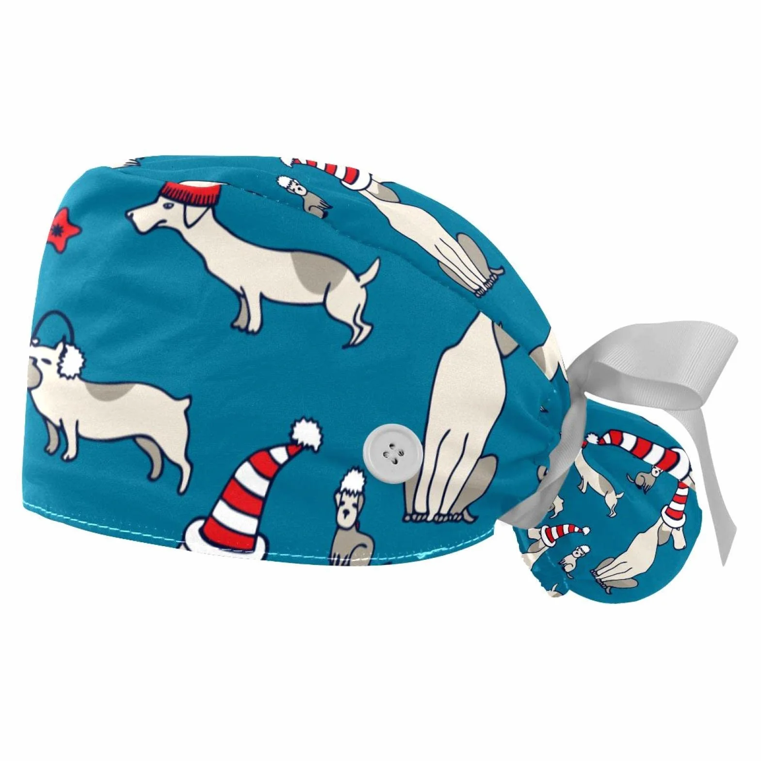 JDEZ 2PCS Cappelli da Lavoro per Gli Uomini Cartamodello Natalizio del Cucciolo di Bassotto Cappelli da Lavoro Regolabili per Donne Cappelli Bouffant con Fascia antisudore