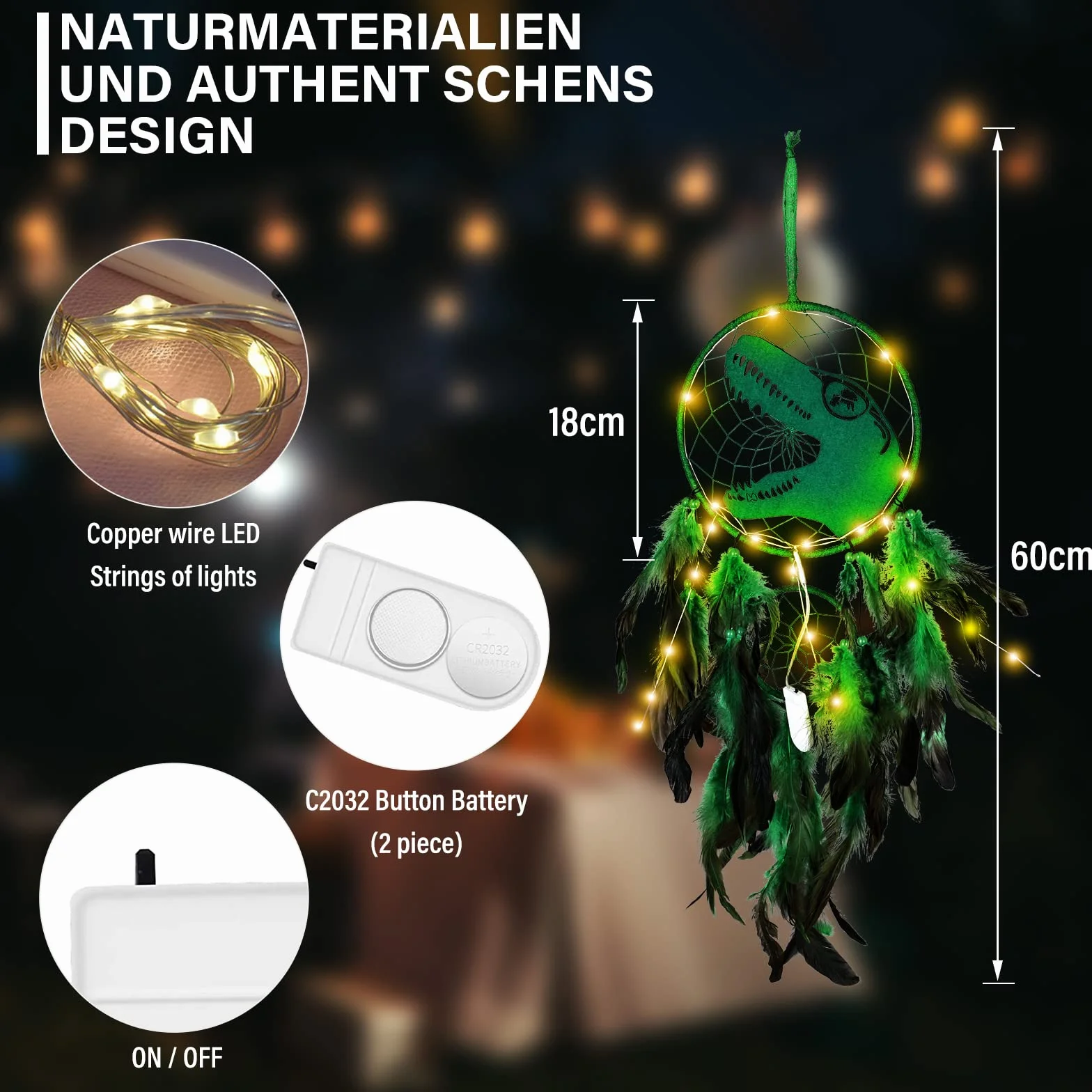 Vegena Acchiappasogni LED dinosauro Sensore di sogni luce fatta a mano