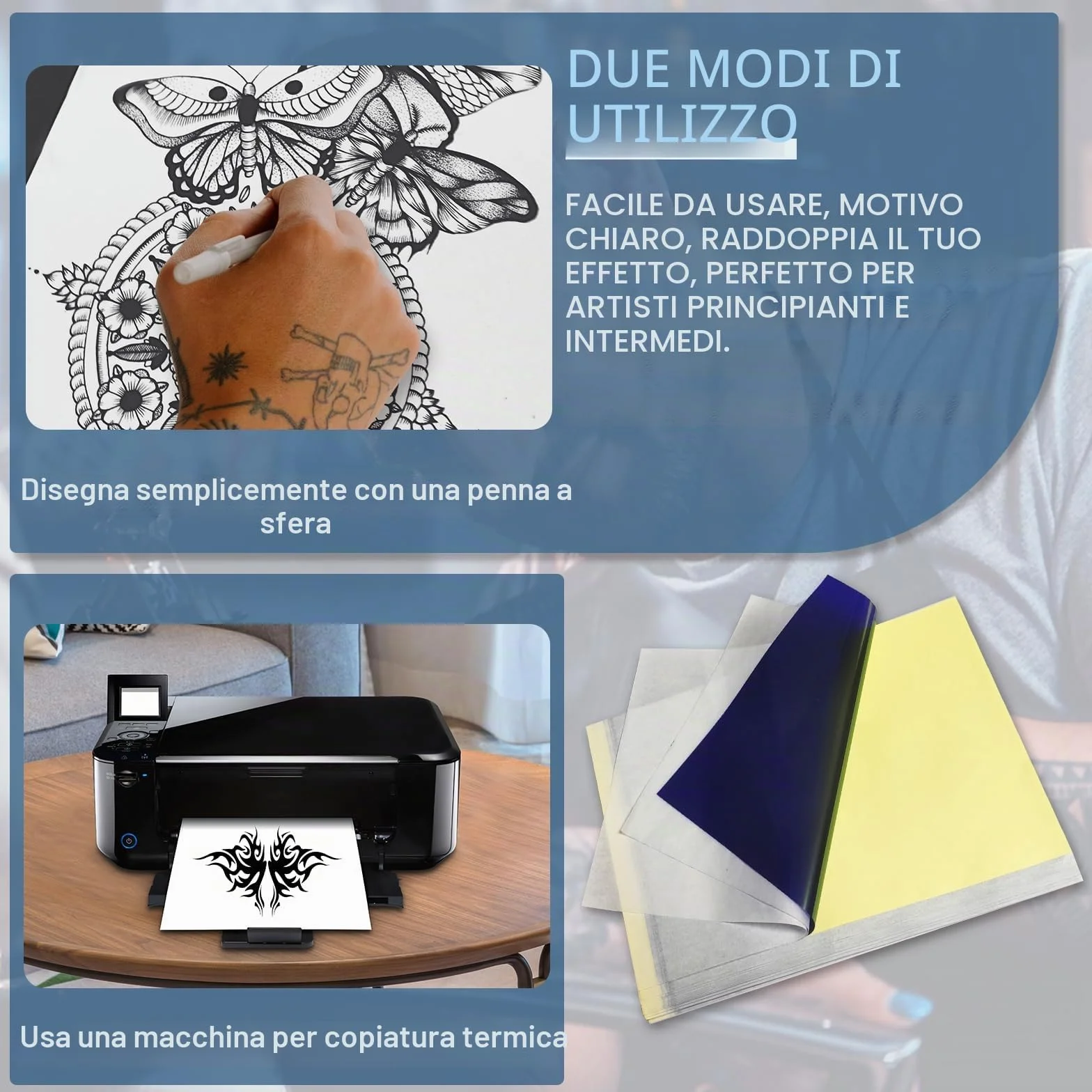 50 Fogli Carta Stencil Tattoo, A4 Carta Stencil Per La Pratica Del Tatuaggio, Il Design A4 Strati Può Copiare Una Varietà Di Modelli Per Il Trasferimento Del Disegno Del Tatuaggio C.