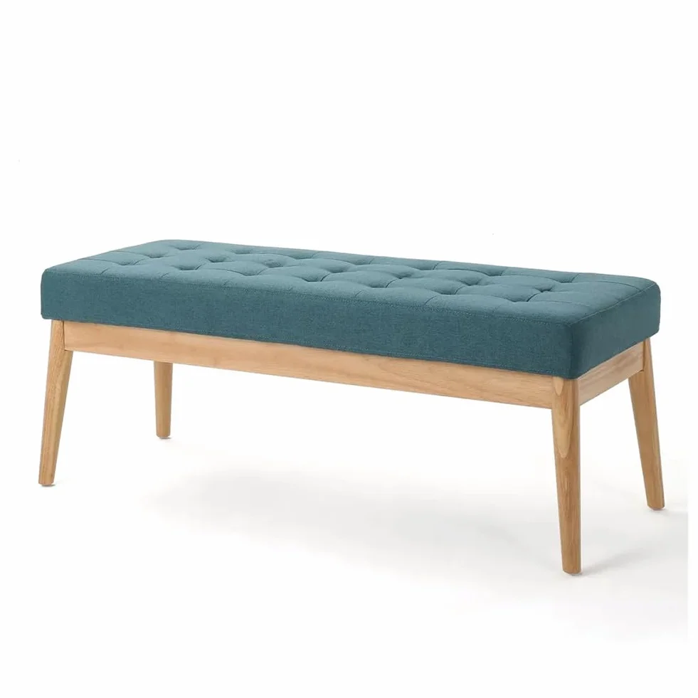 BAKAJI Panca Fondoletto in Tessuto con Struttura Legno, Cassapanca Pouf Camera da Letto, Ingresso, Ufficio, Cameretta, Soggiorno, Salotto, Panchina Ottomana Imbottitura Alta Densità (Verde)