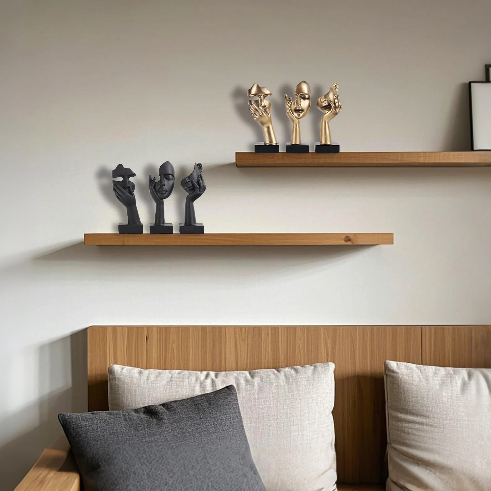 Statua con Volto di Donna Nera Decorazione per Casa Moderna Set da 3 Pezzi