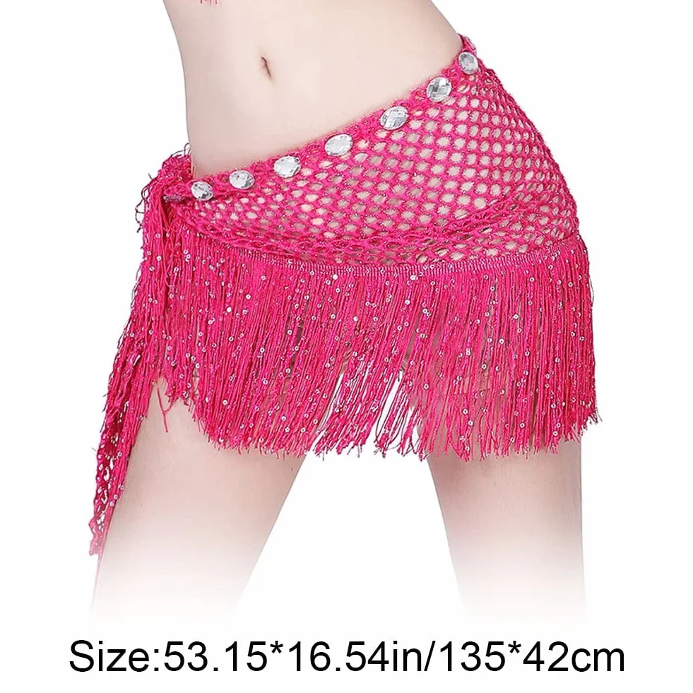 Danza del Ventre Sciarpa per Fianchi Danza del Ventre Cintura con Nappe Vestito Avvolgente Gonna Ballo con Paillettes Rosa Costumi di Danza Nera per Donne E Ragazze