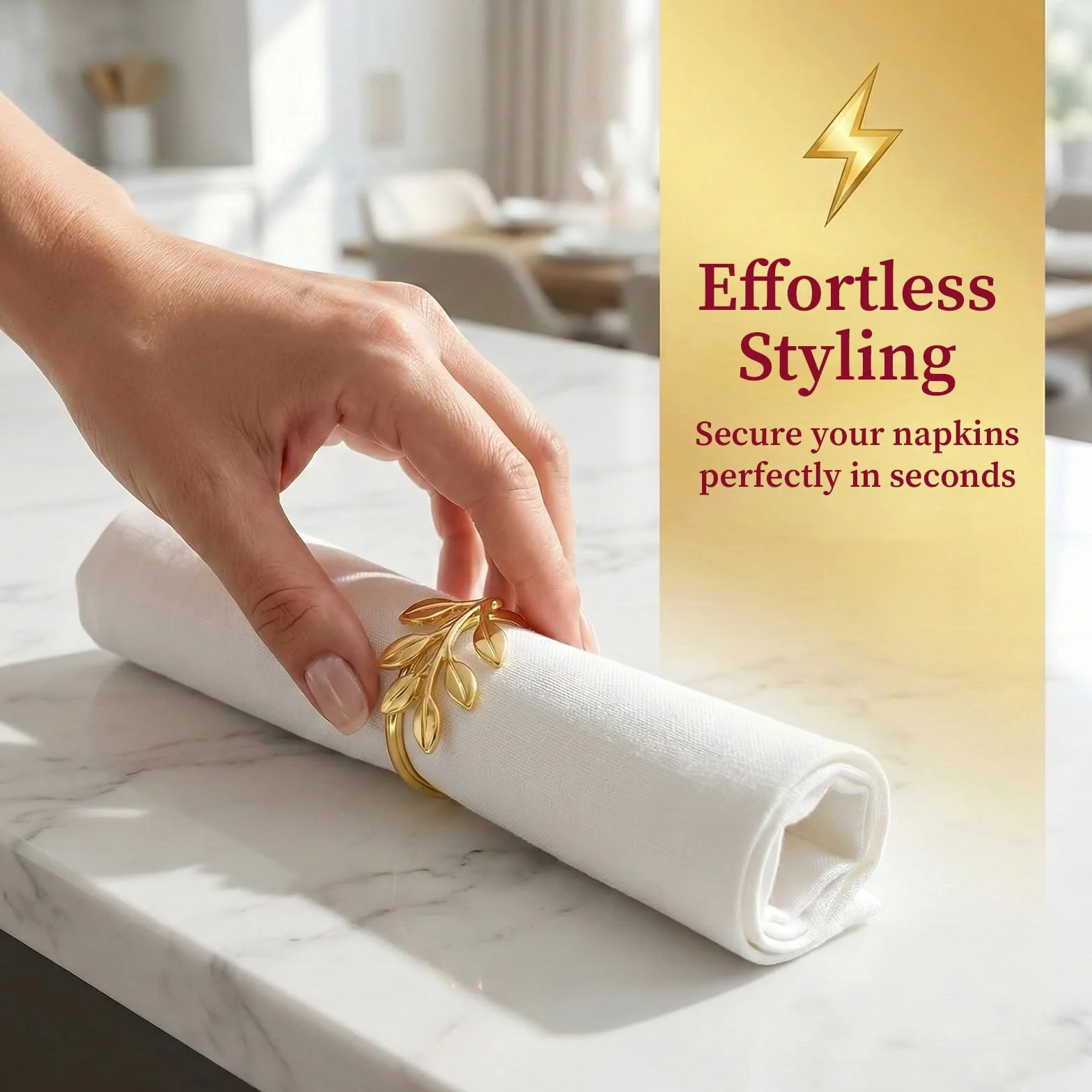 20 Portatovaglioli Oro Metallici, Porta Anelli Elegante, Decorazione Tavolo Matrimonio Ramadan Natale