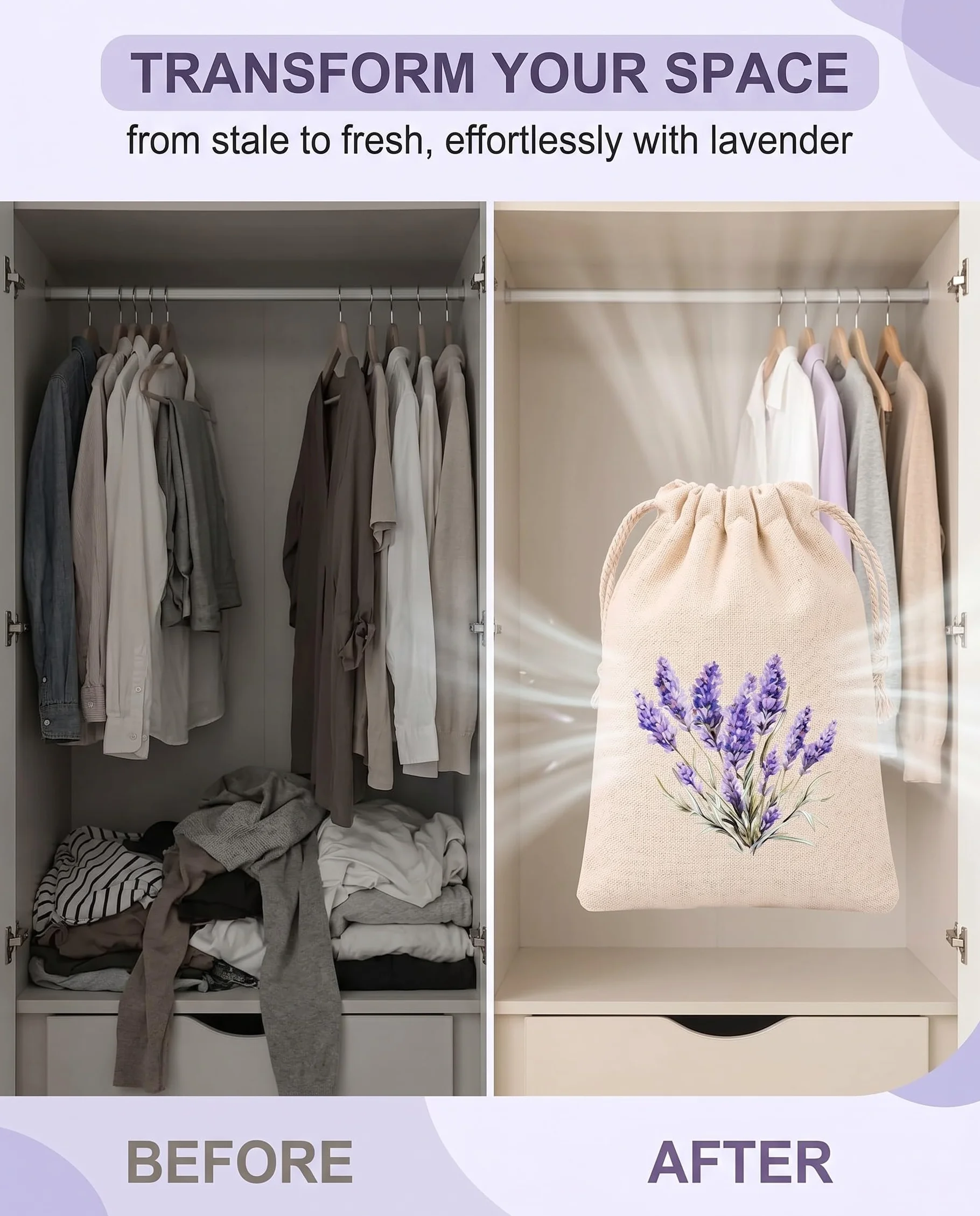 10 Pezzi Sacchetti Cotone per Lavanda Vuoti con Coulisse, Bustine Riutilizzabili per Armadio, Antitarme & Profumo Fresco Biancheria