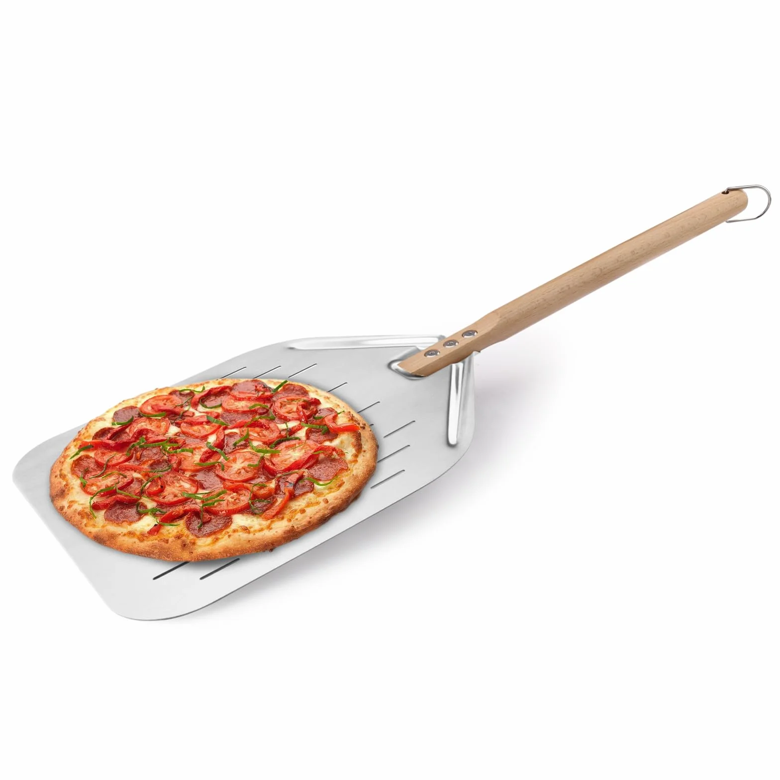 Pala per Pizza Alluminio 39 x 30.5cm Acciaio Inox Manico in Legno 42.5cm