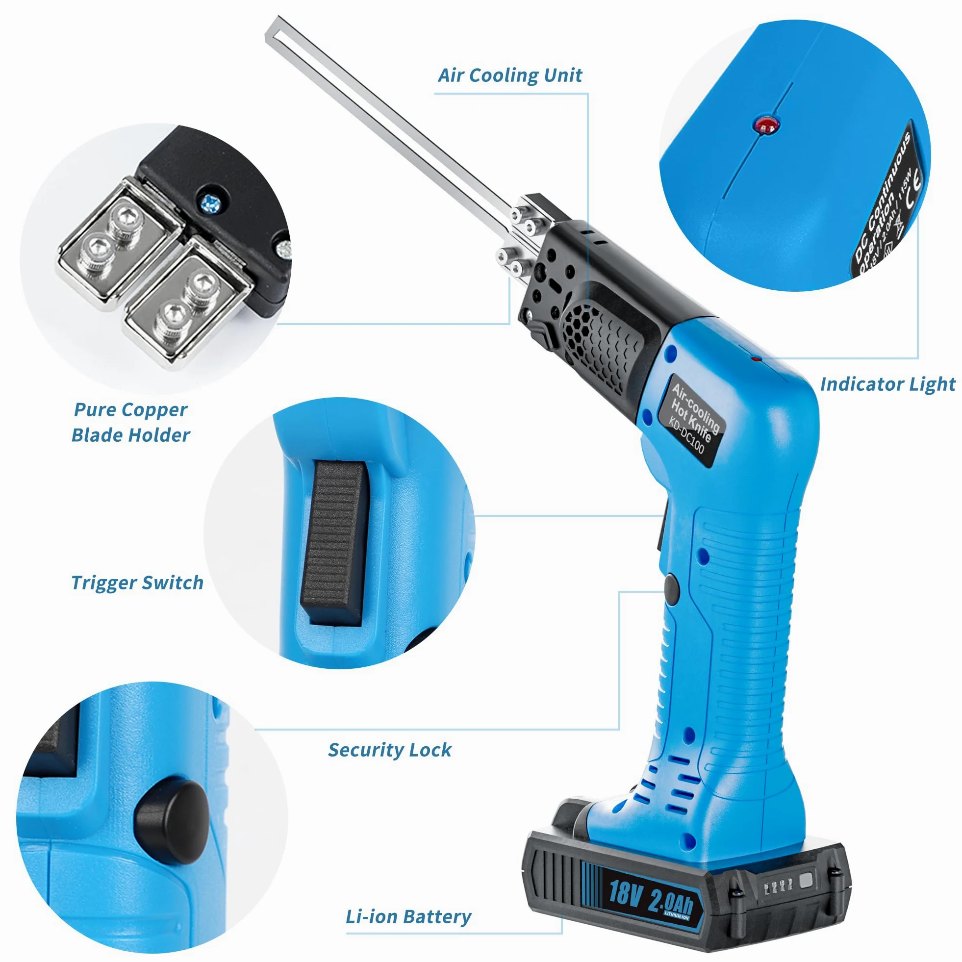 MINOVA Coltello elettrico elettrico senza fili, con 3 lame da 15,2 cm, con custodia resistente e una batteria da 18 V 2,0 Ah per EPP, EPS, XPS, EVA, EPE, PU, KT, spugna