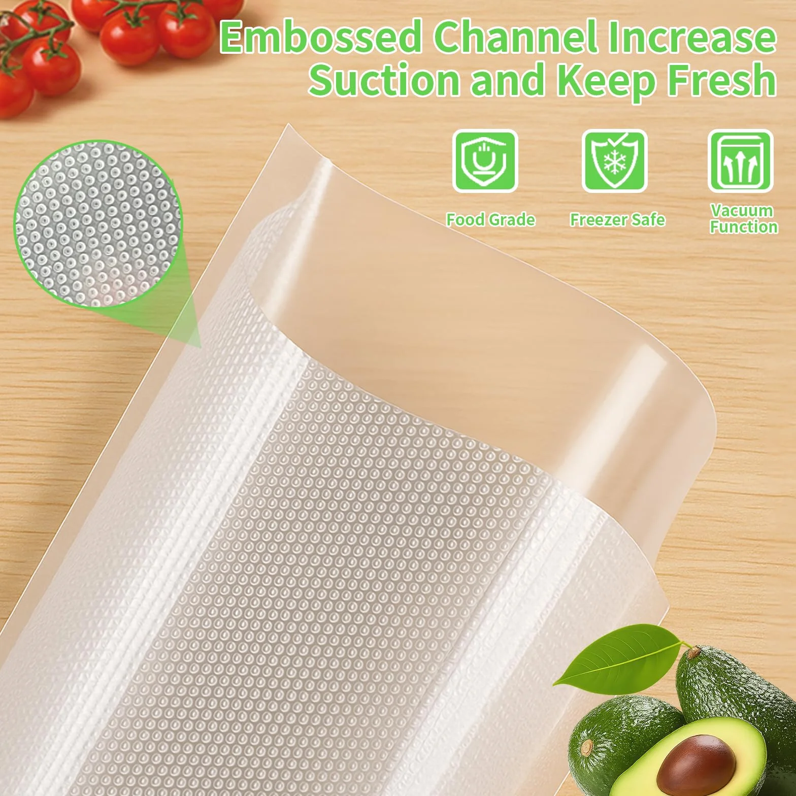 MakMeFre 1 Rotoli 20X4570cm Buste Rotoli Sottovuoto Alimenti,Sacchetti Sottovuoto per Alimenti,Sacchi Sottovuoto Alimenti senza BPA (totale:4570cm)