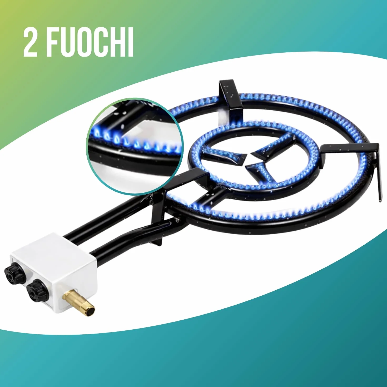 PALUPLUS Bruciatore a Gas per Padelle o Paellera, Diametro 40 cm, Bruciatore a 2 Fuochi in Acciaio Smaltato con Doppio Regolatore Fiamma, Adatto a padelle da 30 a 60 cm, Potenza 11,4 Kw -4000F