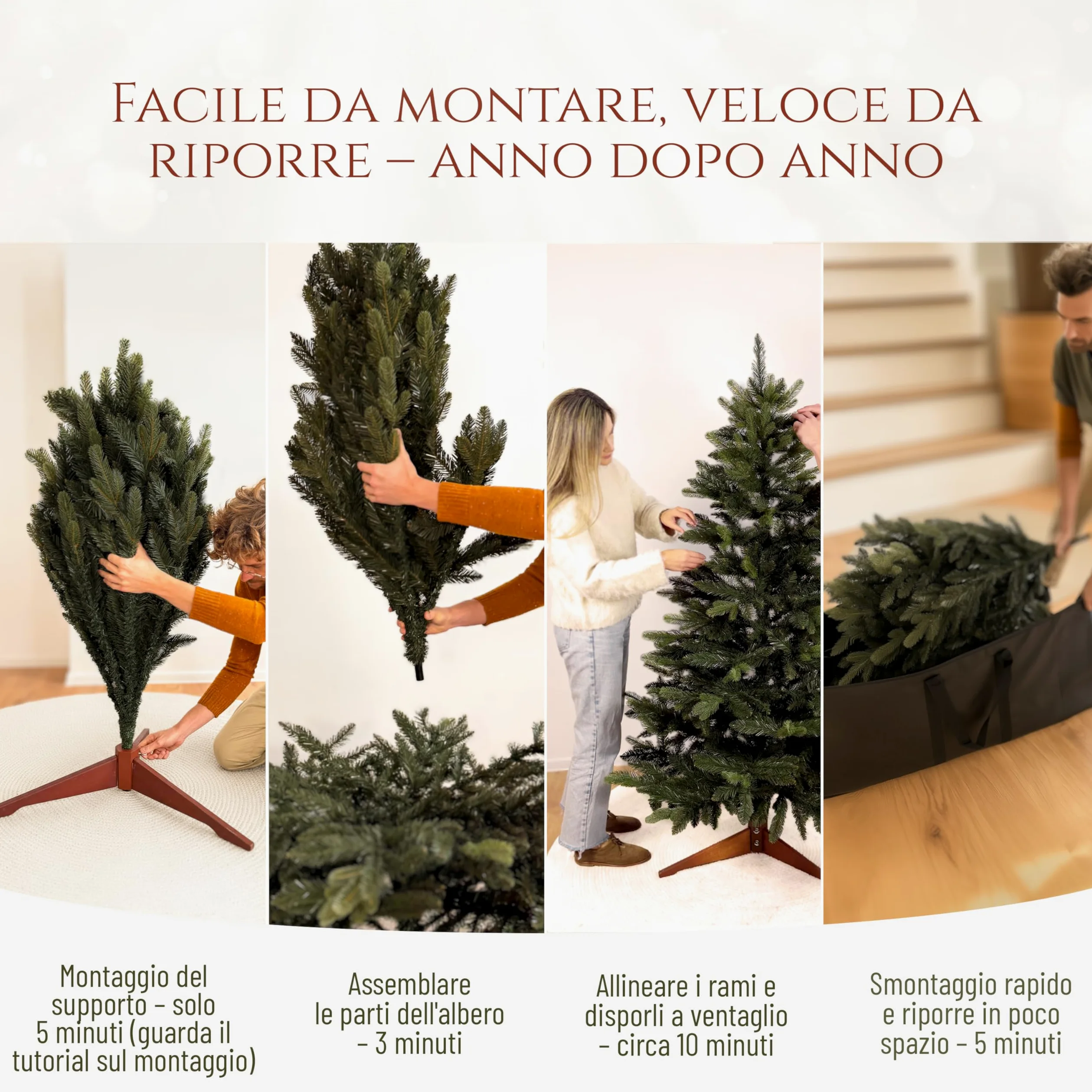 Albero di Natale Artificiale Premium 180cm – Realistico, Rami Fitti, con Base in Legno e Borsa per Riporre – Albero di Natale di Pure Living