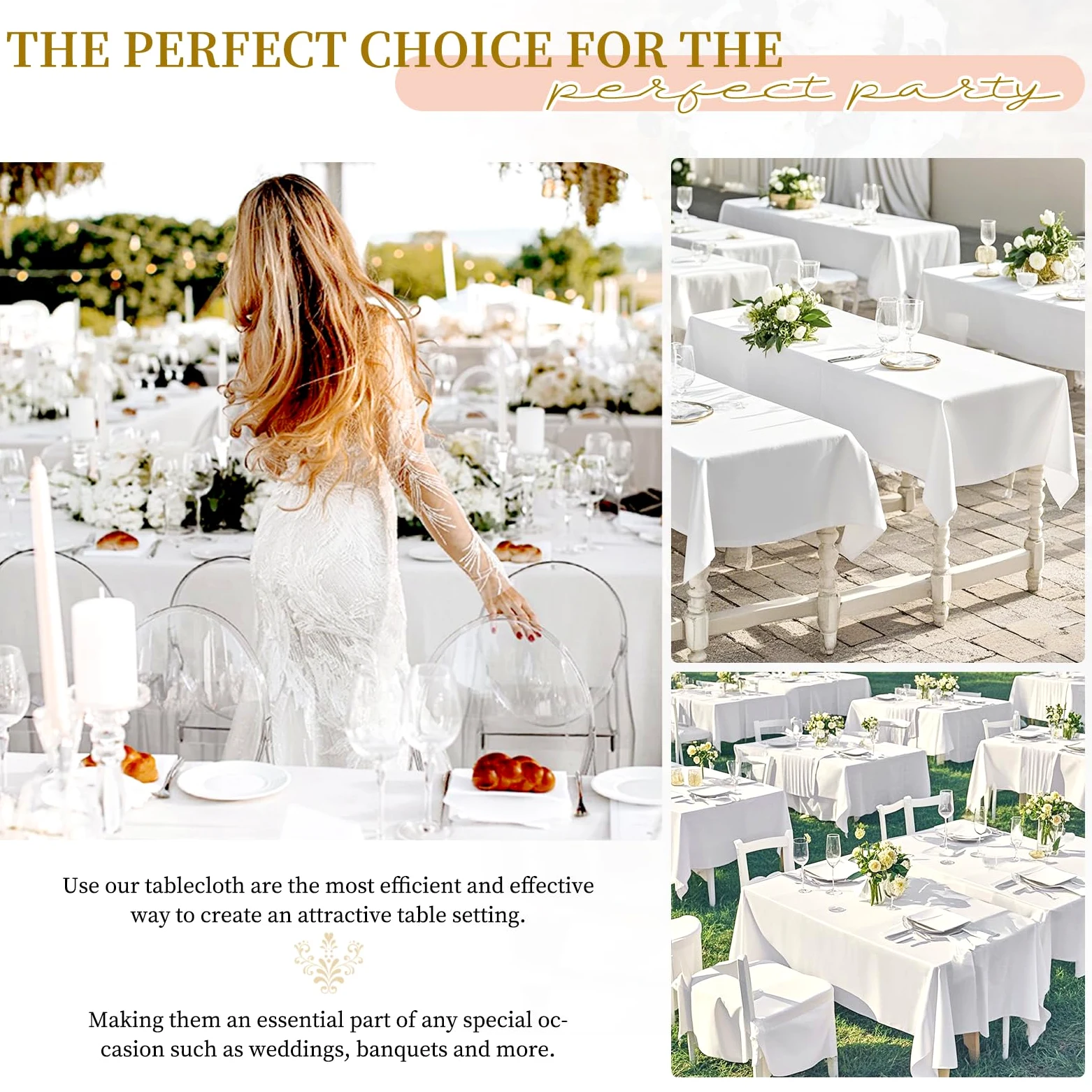 Teruntrue 12 Pezzi Tovaglie Bianche Rettangolari 153 x 320 cm, Tovaglie Bianche in Poliestere per Tavolo da 8 Piedi, Tovaglia Rettangolare Lavabile per Feste Matrimoni Buffet Campeggio Ristorante