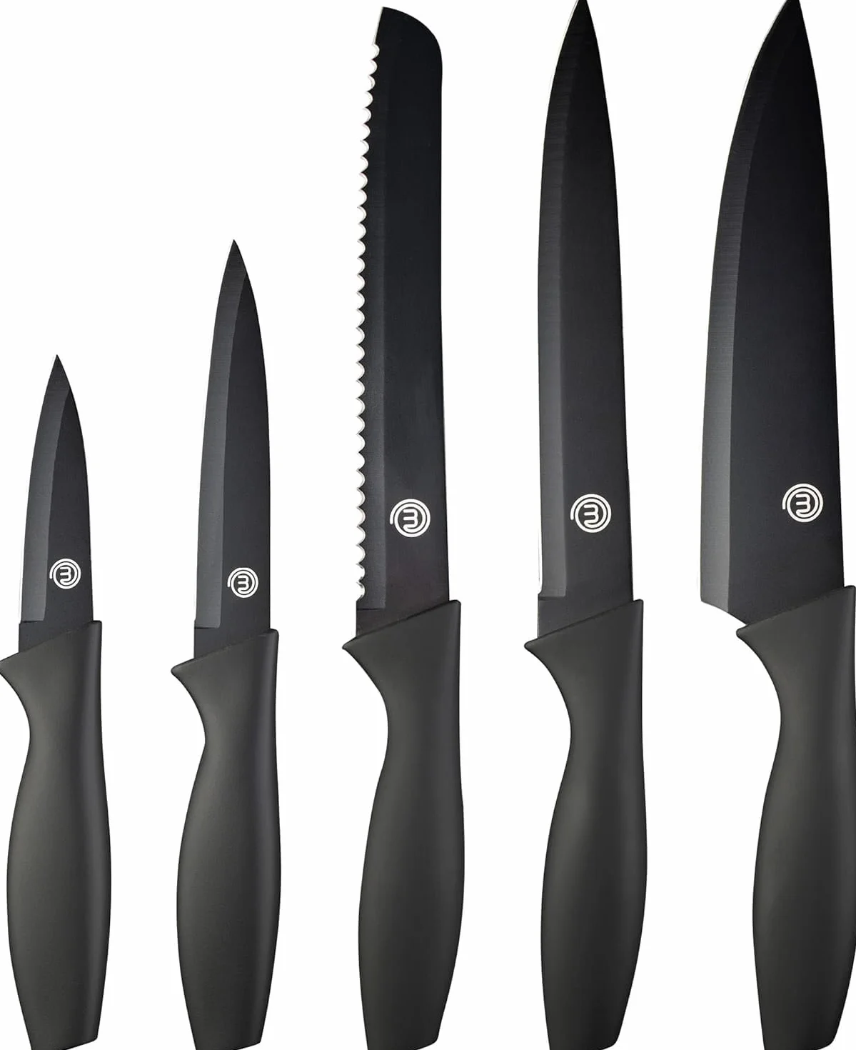 MasterChef Coltelli da Cucina 5 Pezzi Acciaio Inox Nero Lavabile in Lavastoviglie