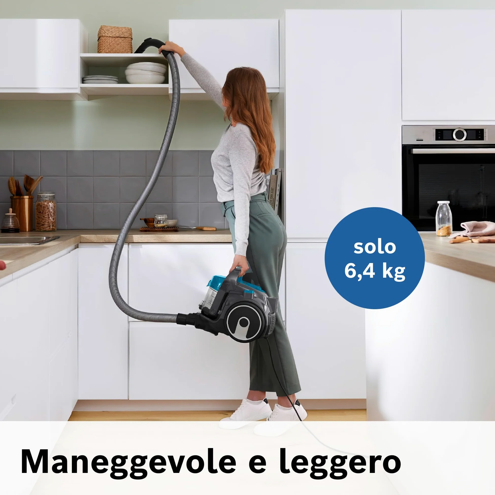 Bosch BGS05X240 Aspirapolvere a Traino Senza Sacco con Filtro Igienico PureAir, Design Compatto, Potente, Turchese