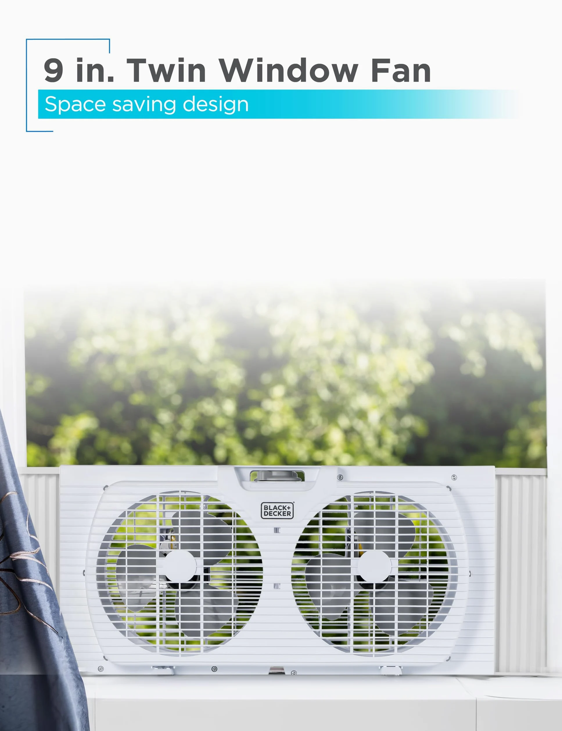 BLACK+DECKER Ventola doppia finestra da 9 pollici per finestra con 2 impostazioni di velocità, ventilatore a doppia finestra con comandi meccanici e gambe rimovibili, ventilatore