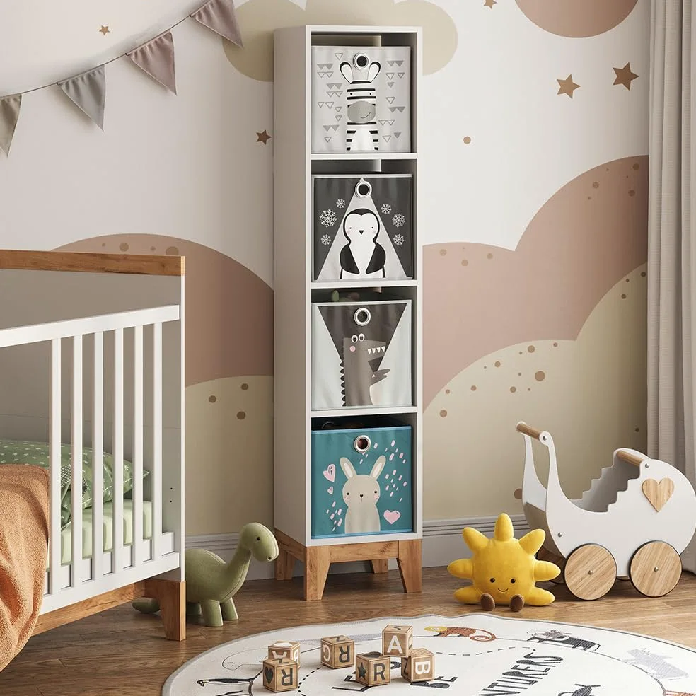 VitaliSpa Scaffale per bambini Malia, Bianco/Artisan, 35.2 x 159.5 cm, adatto per la conservazione di libri e giocattoli