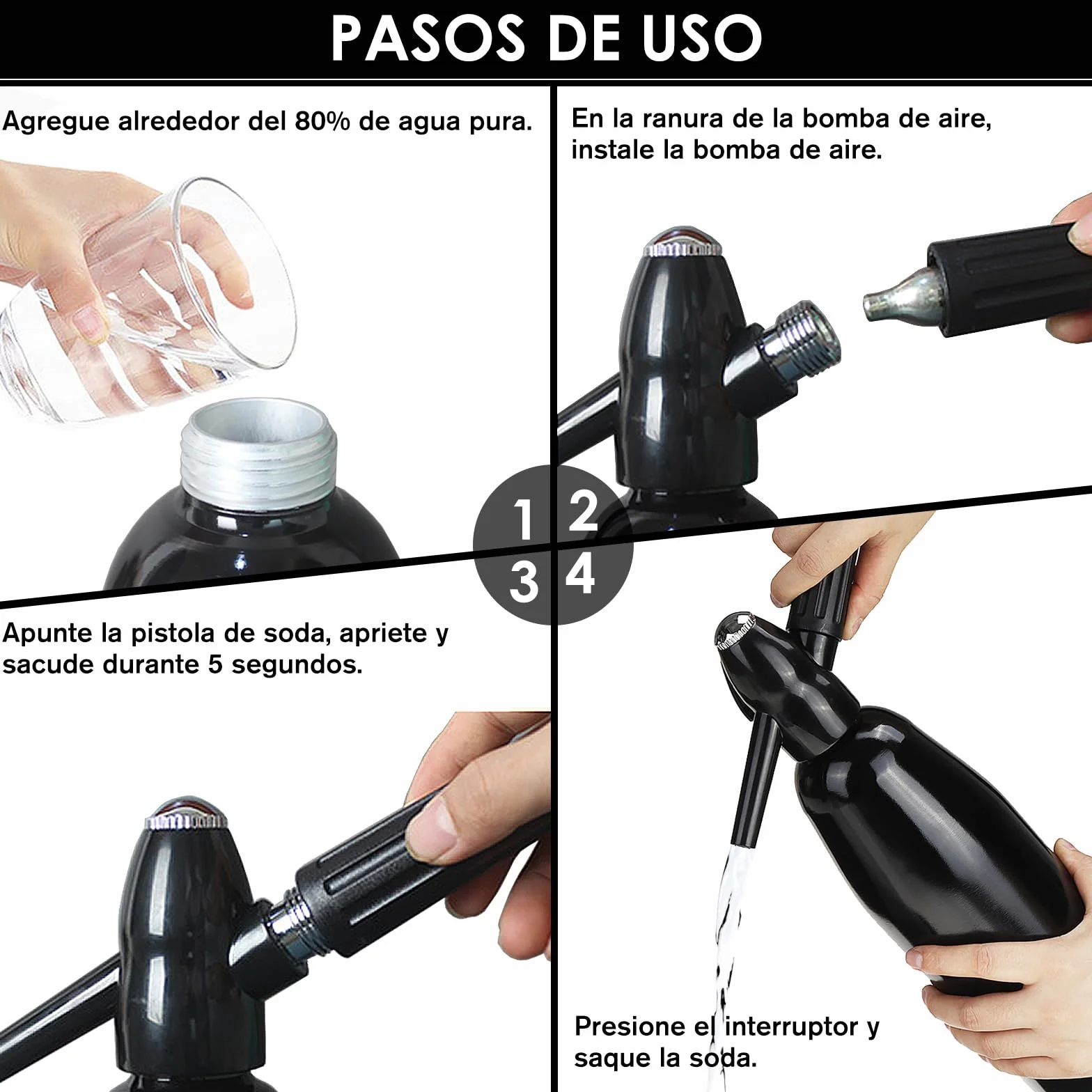 Sifone di soda, macchina per acqua frizzante 1L, Seltzer Water Maker, Mini macchina per soda portatile in alluminio per la produzione, Home gassato Bevande Scaldabagno