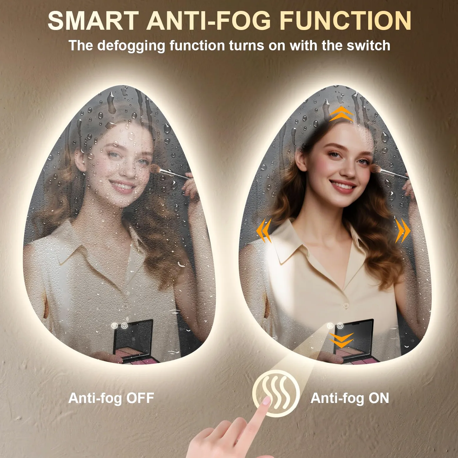 Specchio Bagno con Luce, LED Specchio Ovale da Parete, Smart Mirror, Antifog, Dimmerabile 3 Colori, Vetro Temperato HD, Orizzontale/Verticale (Irregolare, 80 x 55 cm)